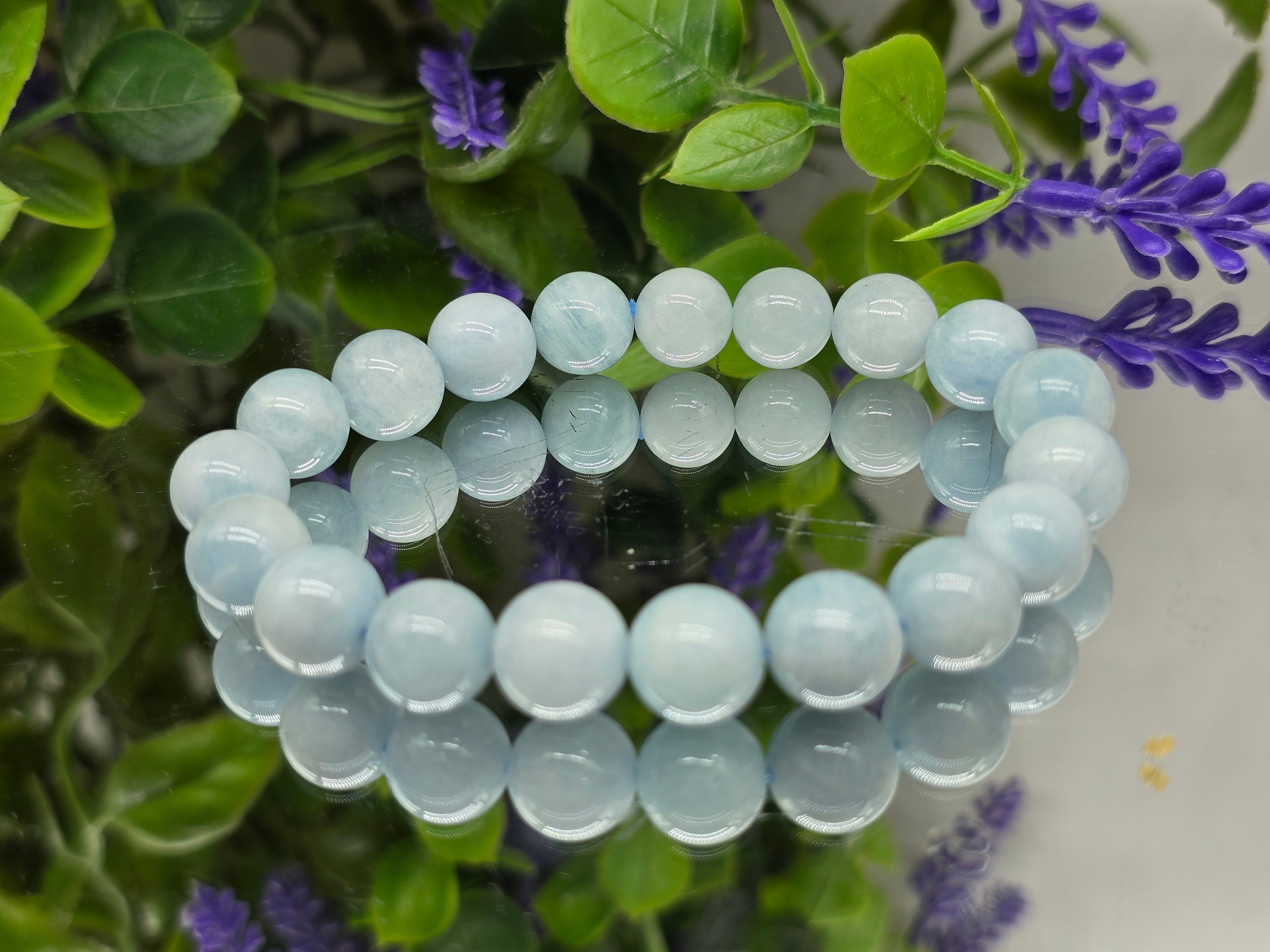 Aquamarine High Grade Beads Bracelet (Stone of Courage & Divine Flow) Crystal Wellness