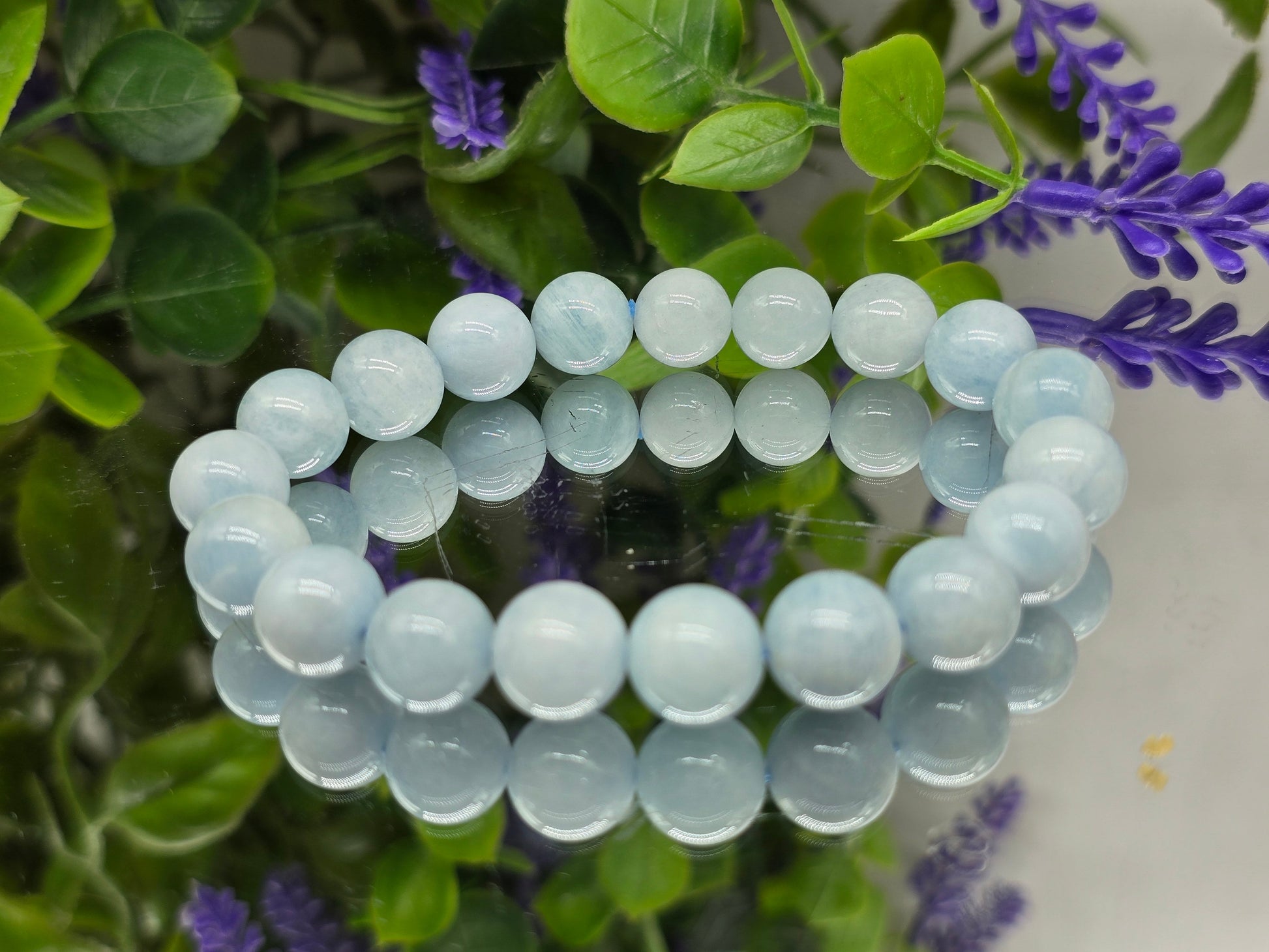 Aquamarine High Grade Beads Bracelet (Stone of Courage & Divine Flow) Crystal Wellness