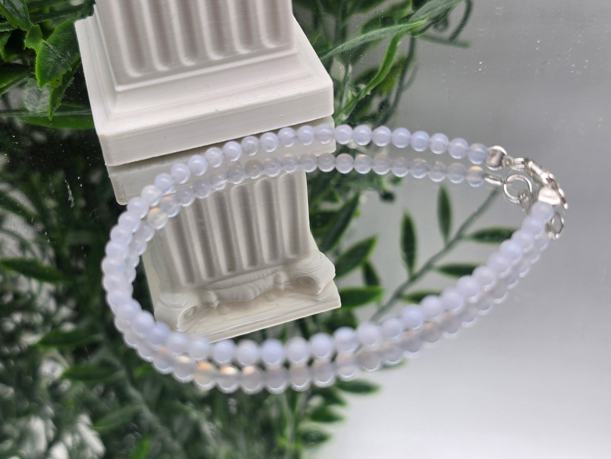Blue Lace Agate 3mm Sterling Silver Bracelet – Calming, Healing & Communication Jewelry Crystal Wellness