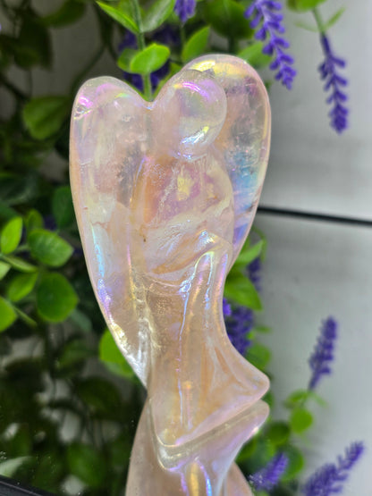Luxury Rose Aura Quartz Angel Carving – Angel of Divine Love, Joy & Spiritual Light Crystal Wellness