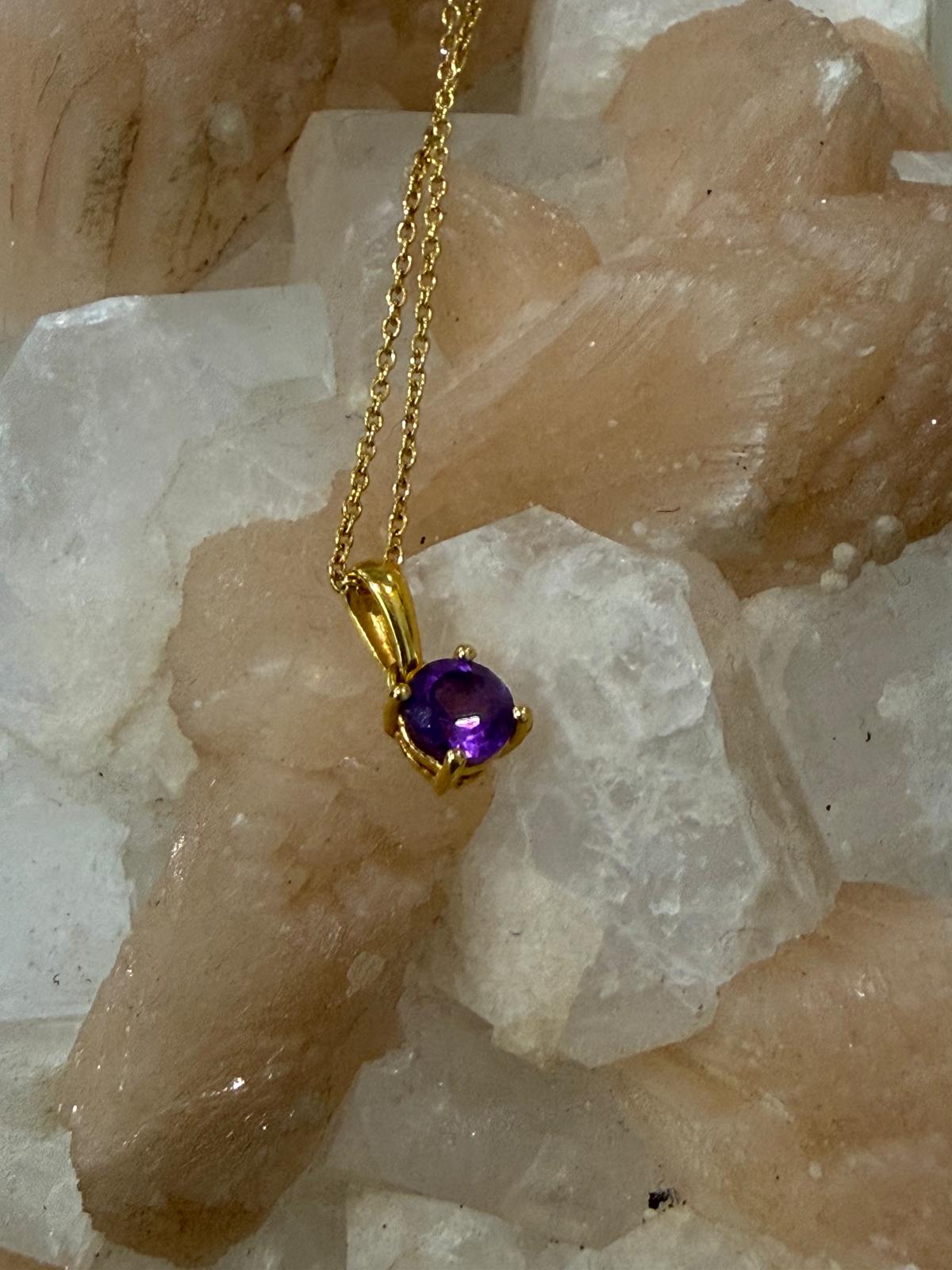Amethyst Radiance Round Pendant in 18ct Gold Vermeil Crystal Wellness