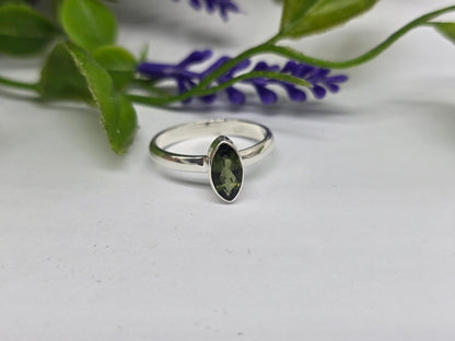 Moldavite Faceted 925 Sterling Silver Ring Size 9 Crystal Wellness