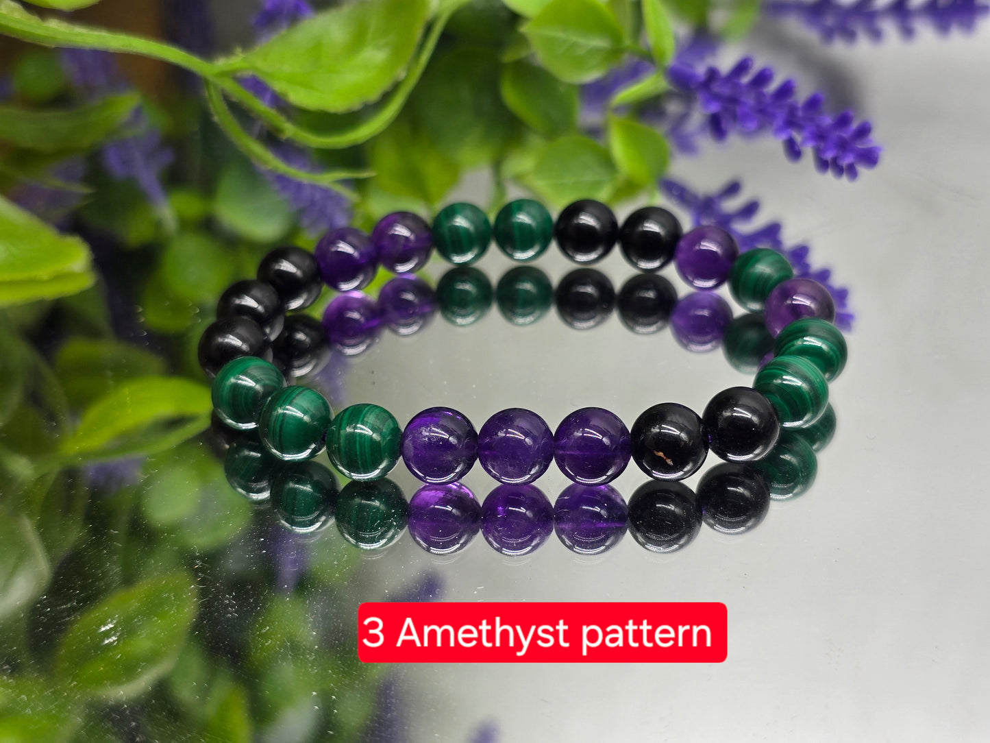 Amethyst, Malachite & Black Tourmaline Bracelet – AAA Grade 8mm (Stone of Protection, Transformation & Spiritual Clarity) Crystal Wellness