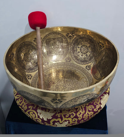 Extra Large Singing Bowl With Buddha Foot And Om Symbol Design Handcrafted With AAA Thick Material And High Quality 45cm, 17inch Crystal Wellness
