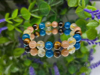 Gold Tiger Eye, Blue Apatite, Sunstone & Golden Rutilated Quartz Bracelet 8mm (Stone of Inspired Success & Confident Manifestation) Crystal Wellness