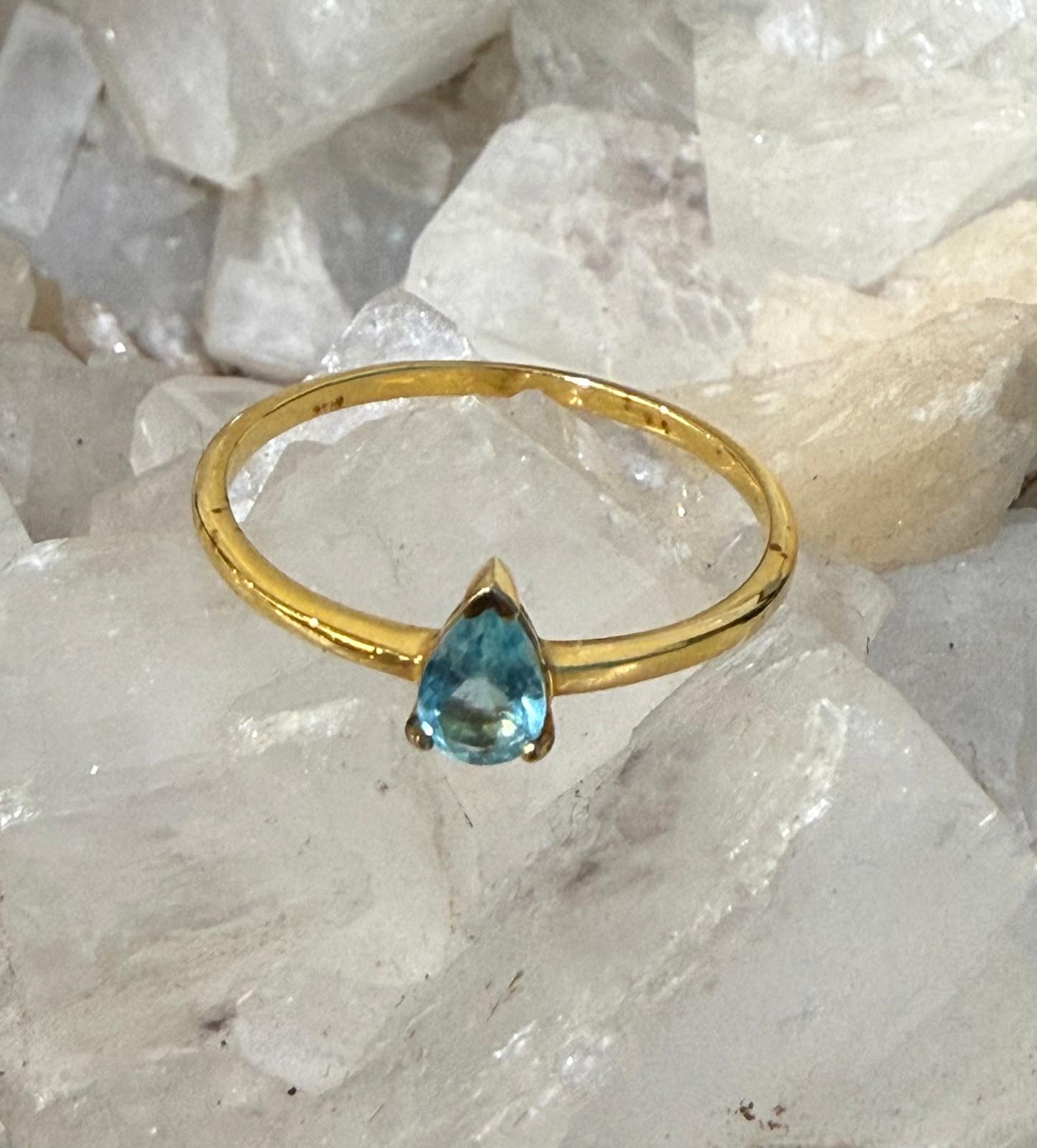 Luxury Neon Blue Apatite Teardrop Ring Size 9 – 18ct Gold Vermeil | Clarity & Manifestation Energy Crystal Wellness