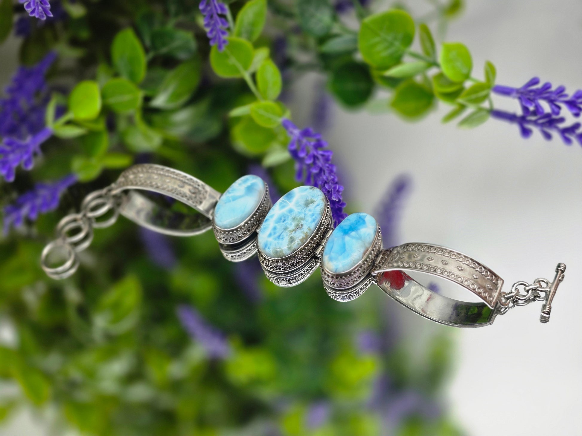 Larimar 925 Sterling Silver Bracelet – Stone of Peace & Calm Crystal Wellness