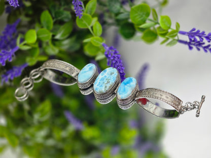 Larimar 925 Sterling Silver Bracelet – Stone of Peace & Calm Crystal Wellness