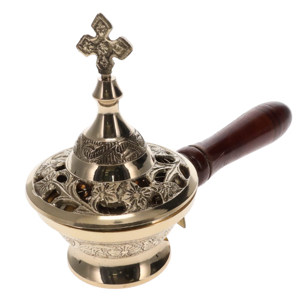 Brass Incense burner with Cross and Handle 13cm Crystal Wellness