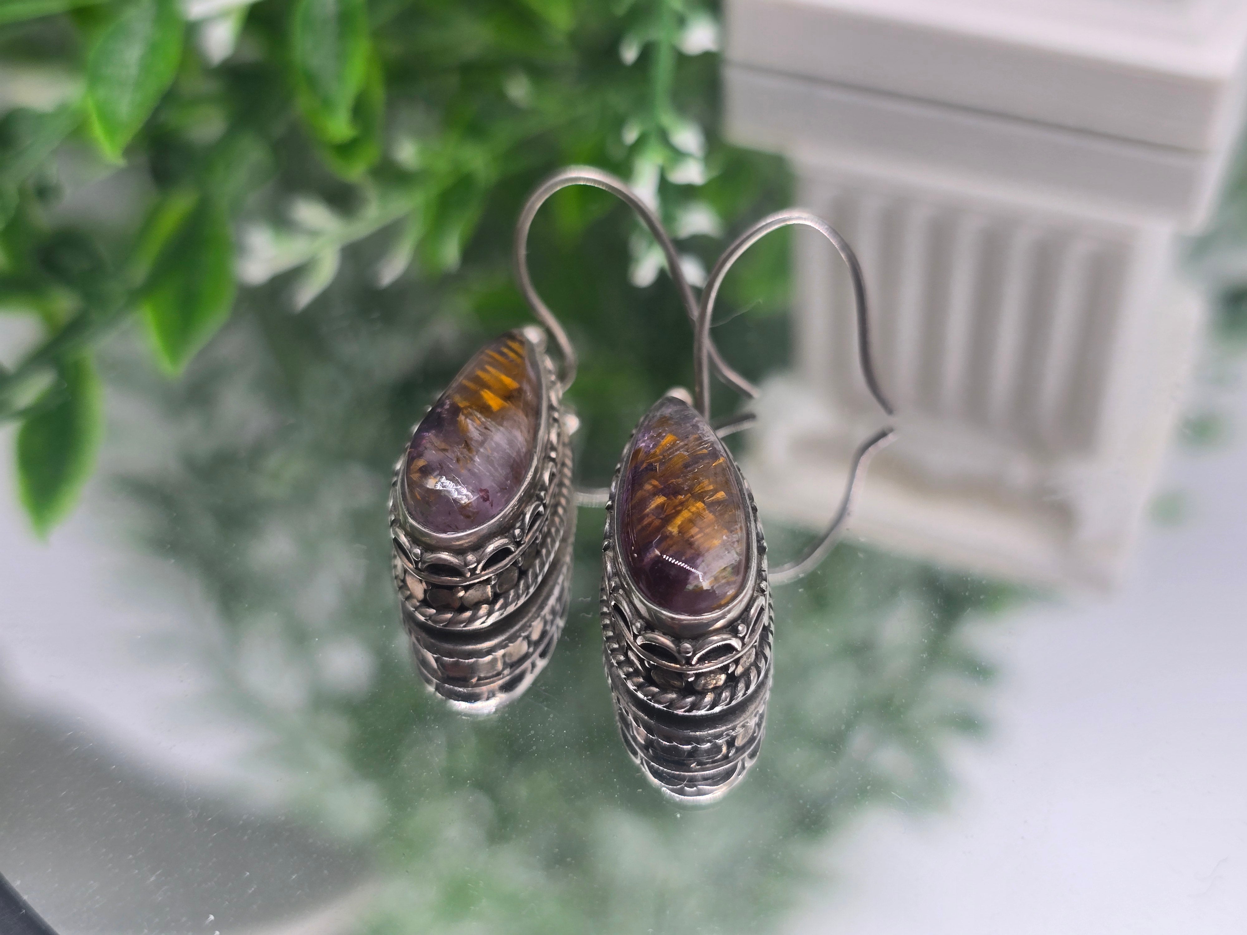 ✨ Super Seven Teardrop Earrings – 19×9mm | Sterling Silver 925 Crystal Wellness