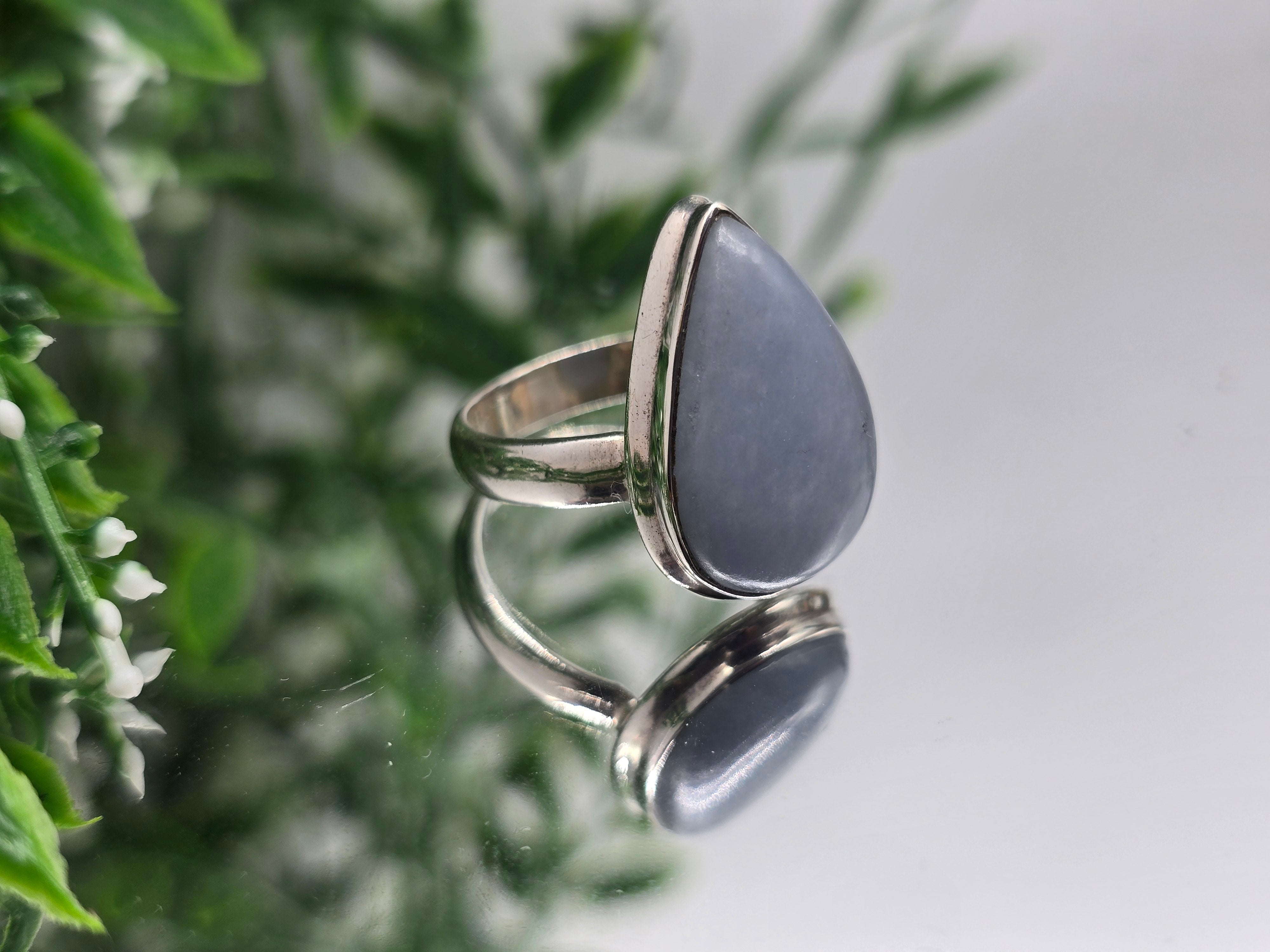 Natural Angelite Ring Size 9 – Stone of Tranquility, Communication & Angelic Connection Crystal Wellness