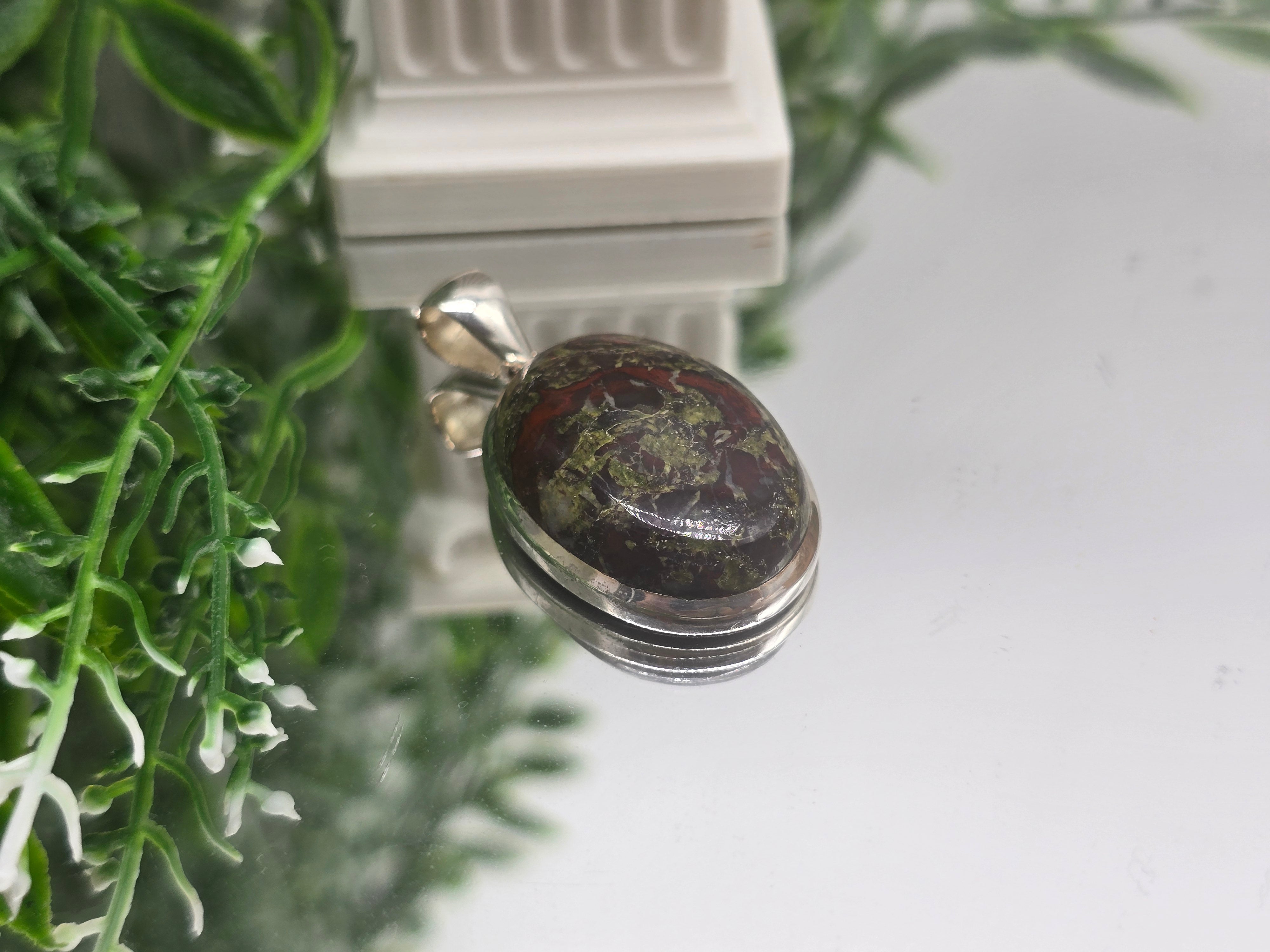 ✨ Dragon Blood Jasper Oval 925 Sterling Silver Pendant – 3 x 2 cm | Stone of Manifestation & Mystic Vision Crystal Wellness