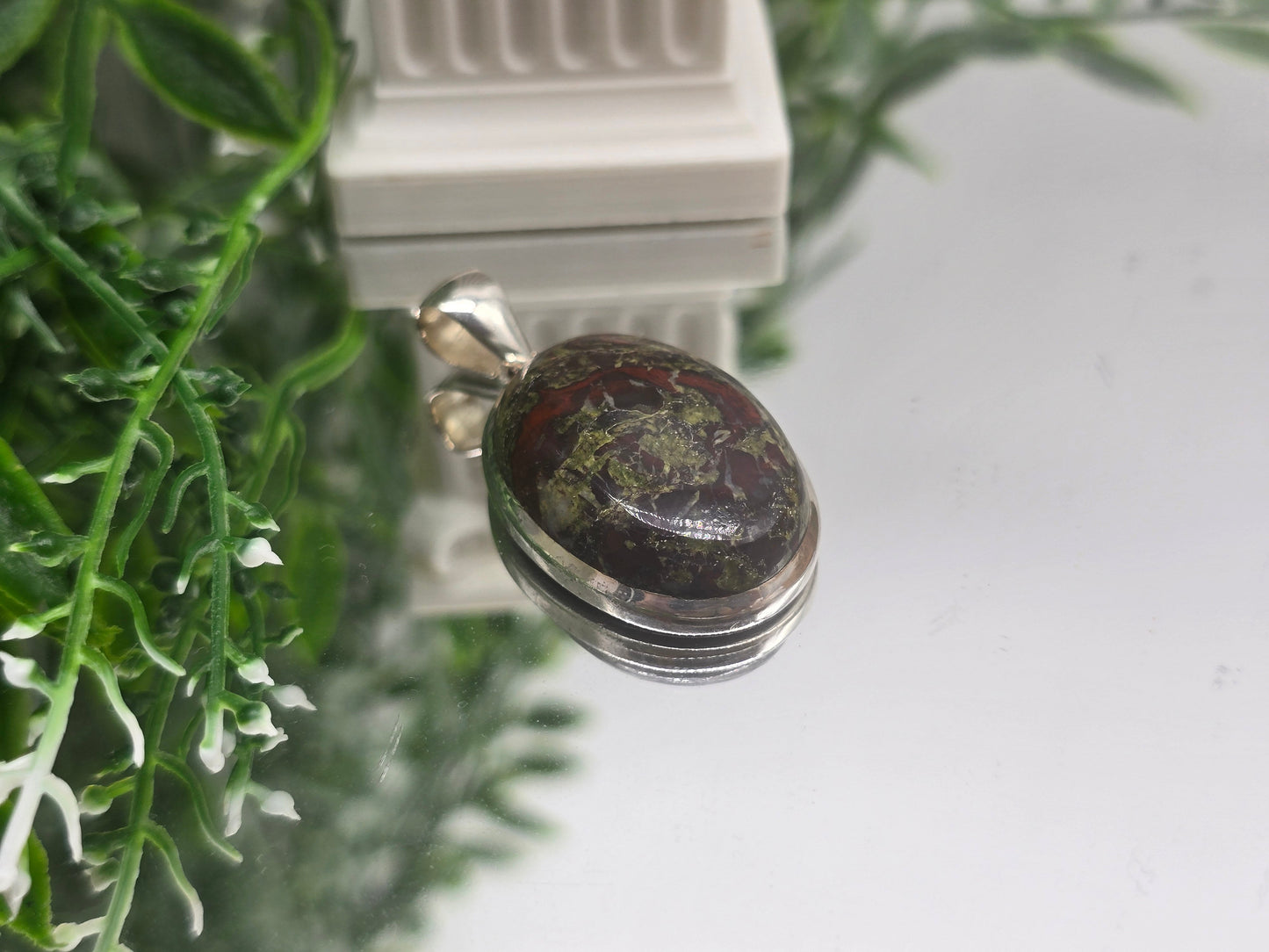 ✨ Dragon Blood Jasper Oval 925 Sterling Silver Pendant – 3 x 2 cm | Stone of Manifestation & Mystic Vision Crystal Wellness