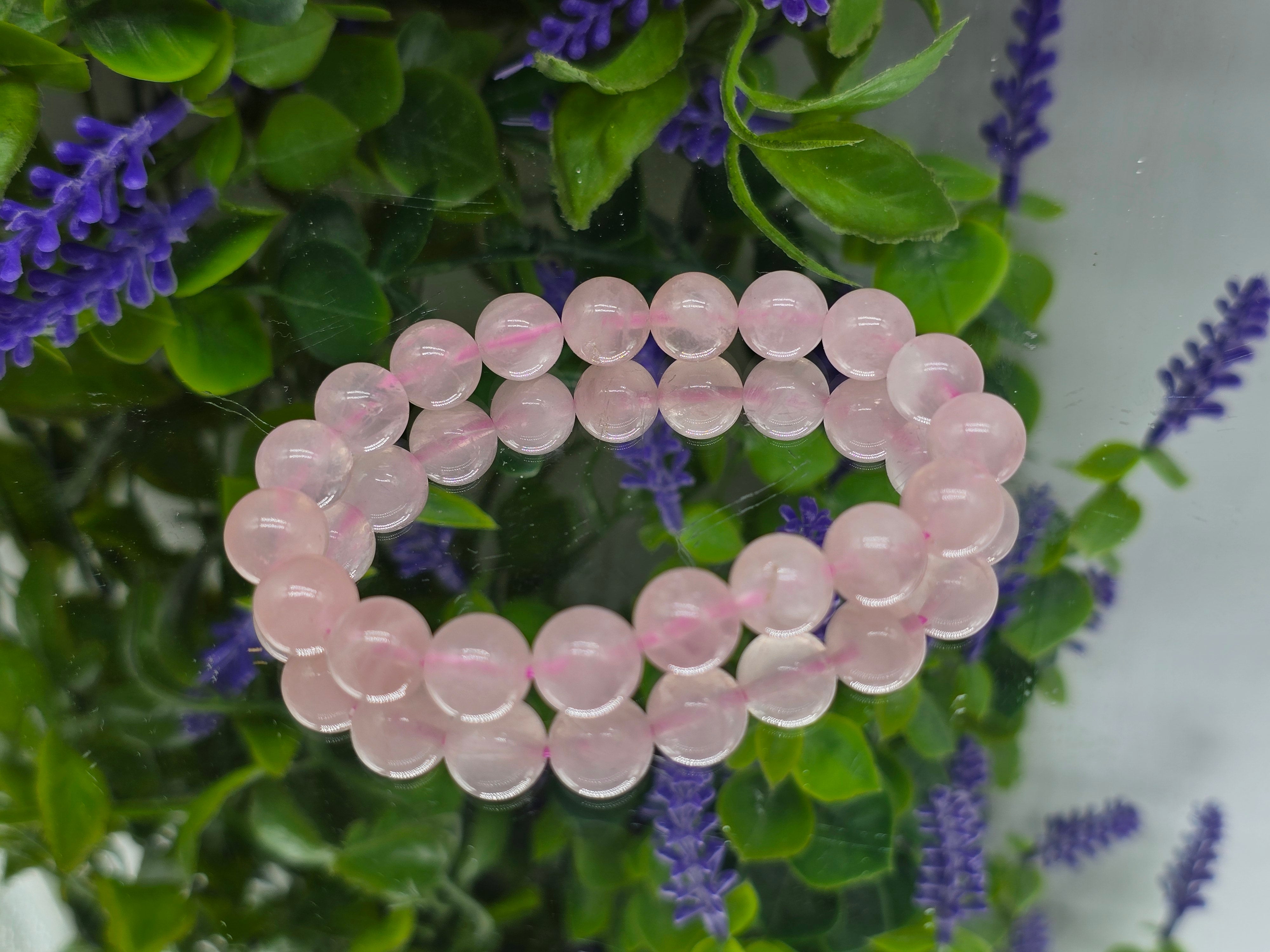 Natural Rose Quartz Round Beads Bracelet (Stone of Unconditional Love) Crystal Wellness