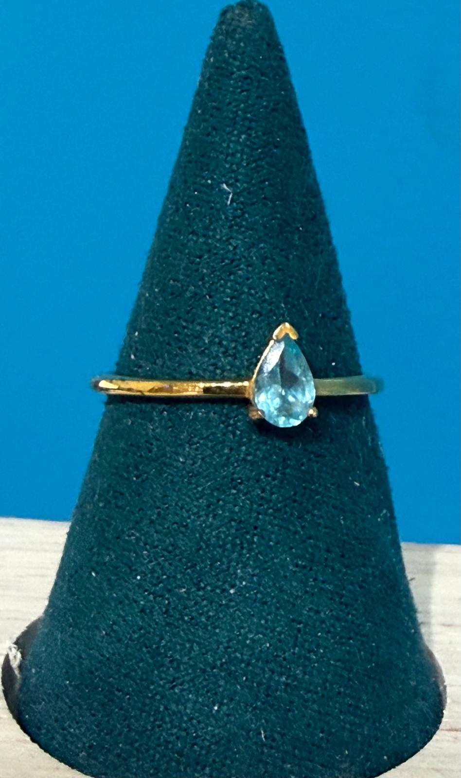 Luxury Neon Blue Apatite Teardrop Ring Size 9 – 18ct Gold Vermeil | Clarity & Manifestation Energy Crystal Wellness