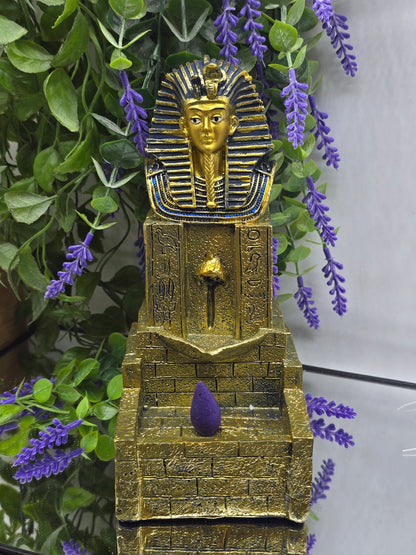 Egyptian Pharaoh Incense Cone Waterfall Holder – Sacred Wisdom & Ancient Protection Decor (20 × 10 × 9 cm) Crystal Wellness