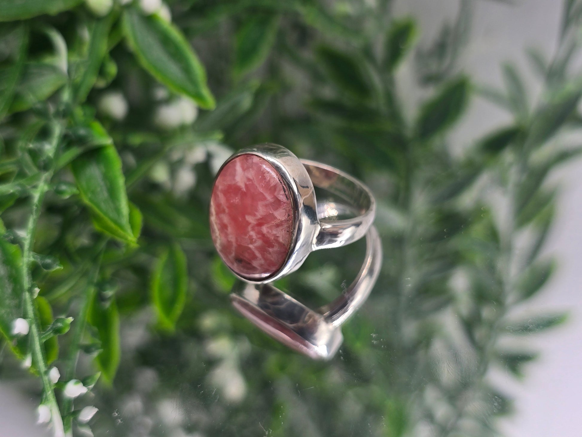 Rhodochrosite Sterling Silver Ring “Heart Harmony” – Size 7.5 | Love & Emotional Healing Crystal Jewelry Crystal Wellness