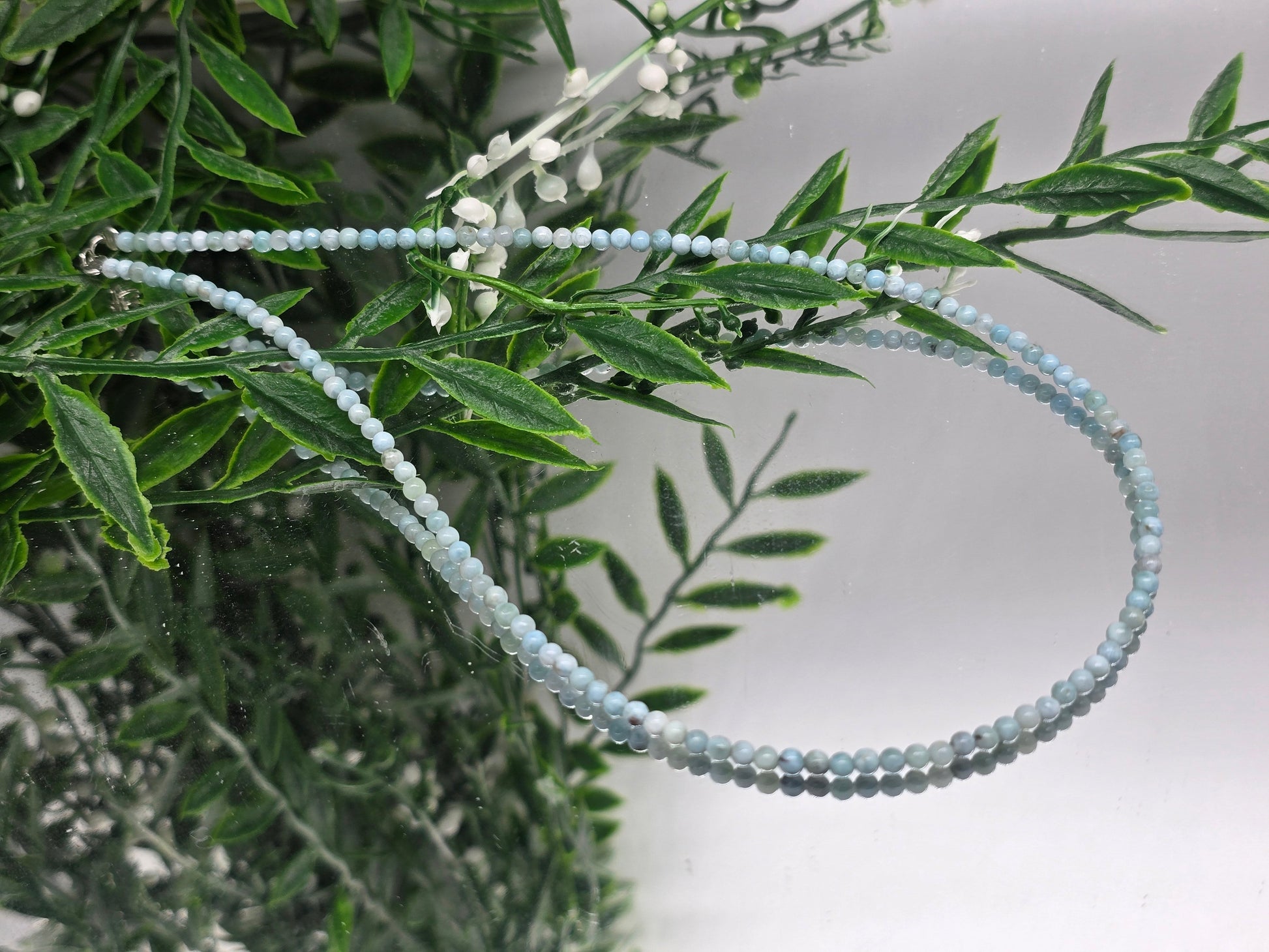 Larimar 3.5mm Beads Necklace 16inch High Grade Crystal Wellness