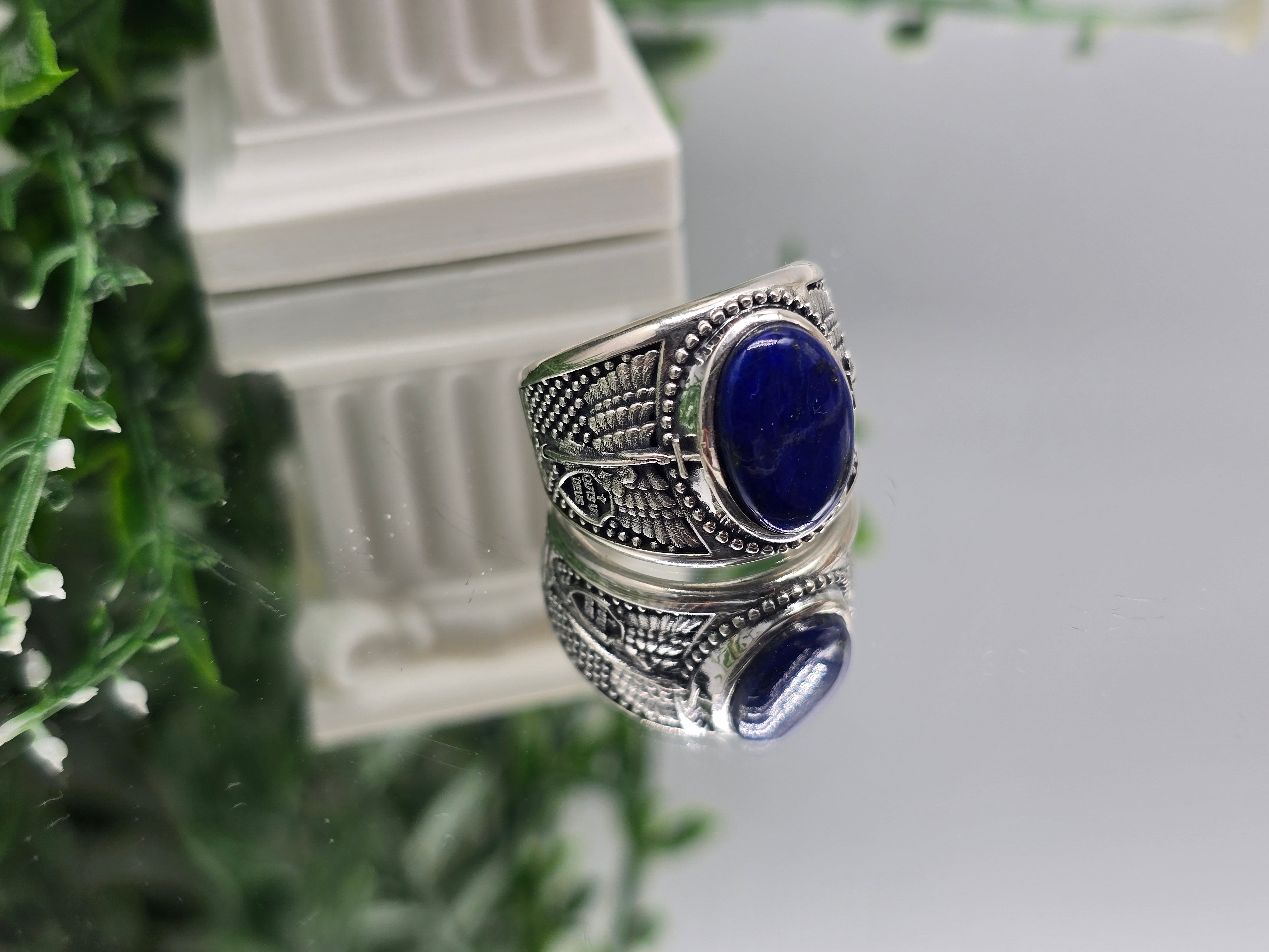 Luxury High-Grade Lapis Lazuli Archangel Michael Protection Ring – 925 Sterling Silver | Divine Shield, Truth & Spiritual Authority Crystal Wellness