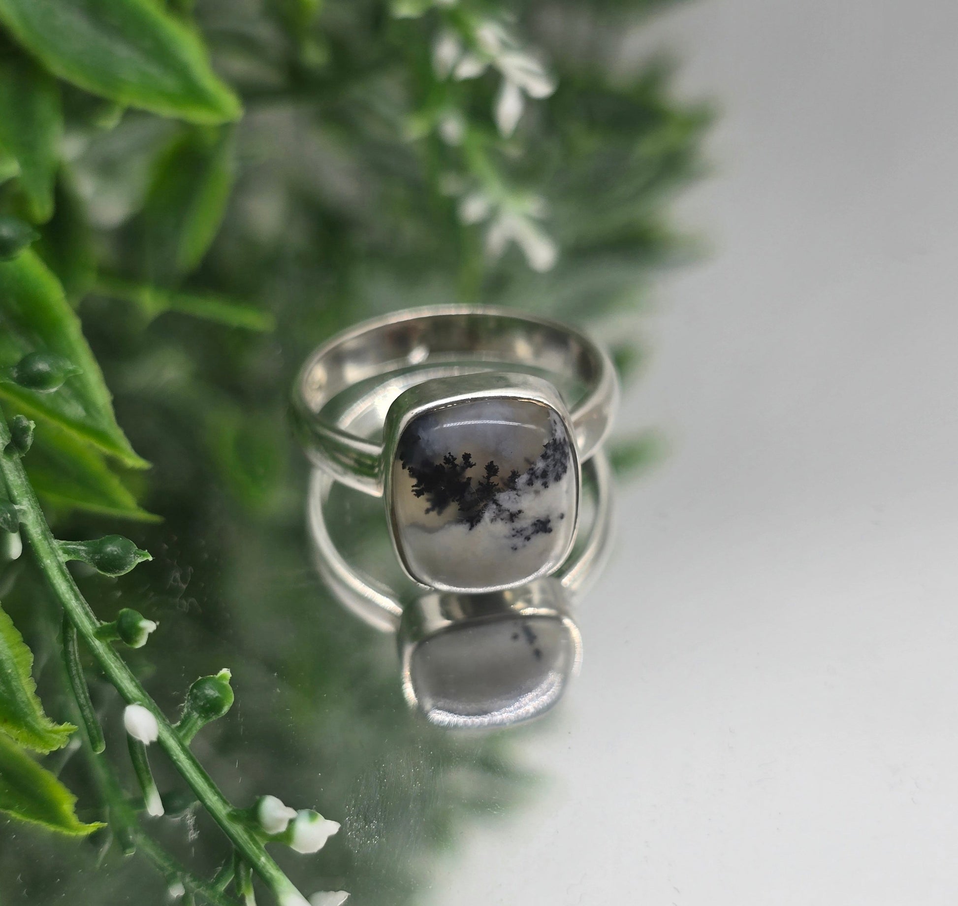 Dendrite Opal 925 Silver Ring – Clarity & Inner Growth, Size 9 Crystal Wellness