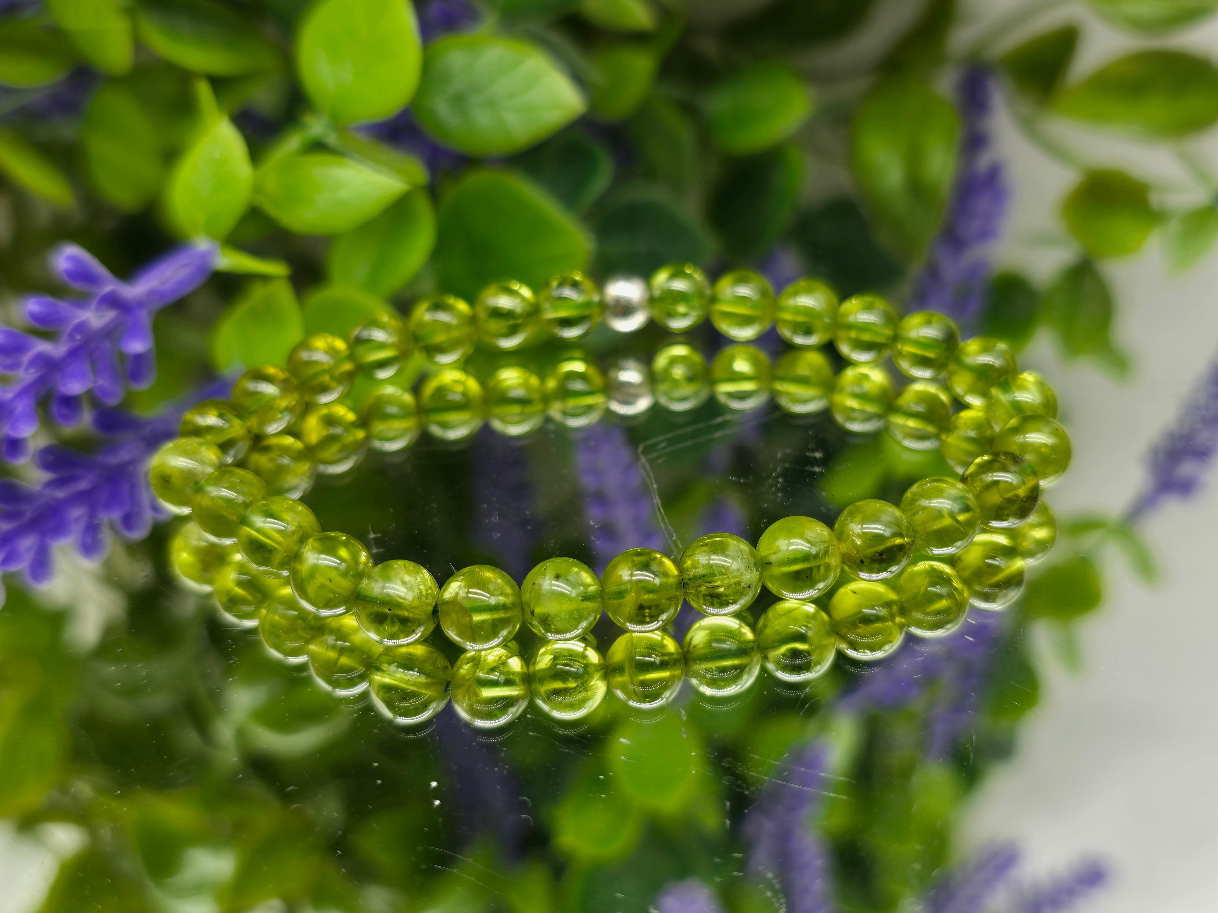 High Grade Peridot 6mm Sterling Silver Beads Bracelet (Stone of Abundance, Renewal & Joy) Crystal Wellness