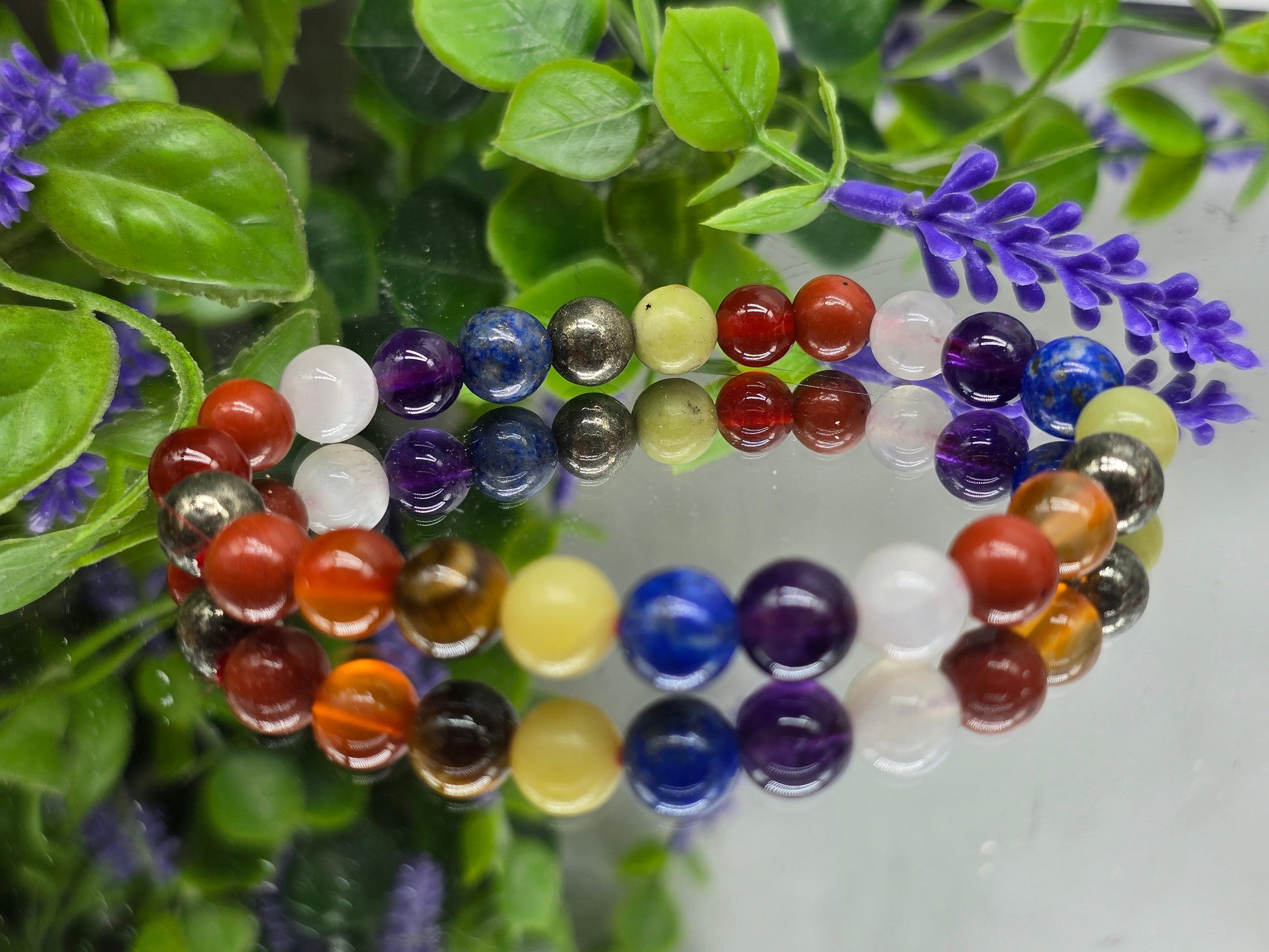 Set of Seven Chakras Japa Mala Beads 108 & Seven Chakras Bracelet (Stone of Alignment & Spiritual Harmony) Crystal Wellness