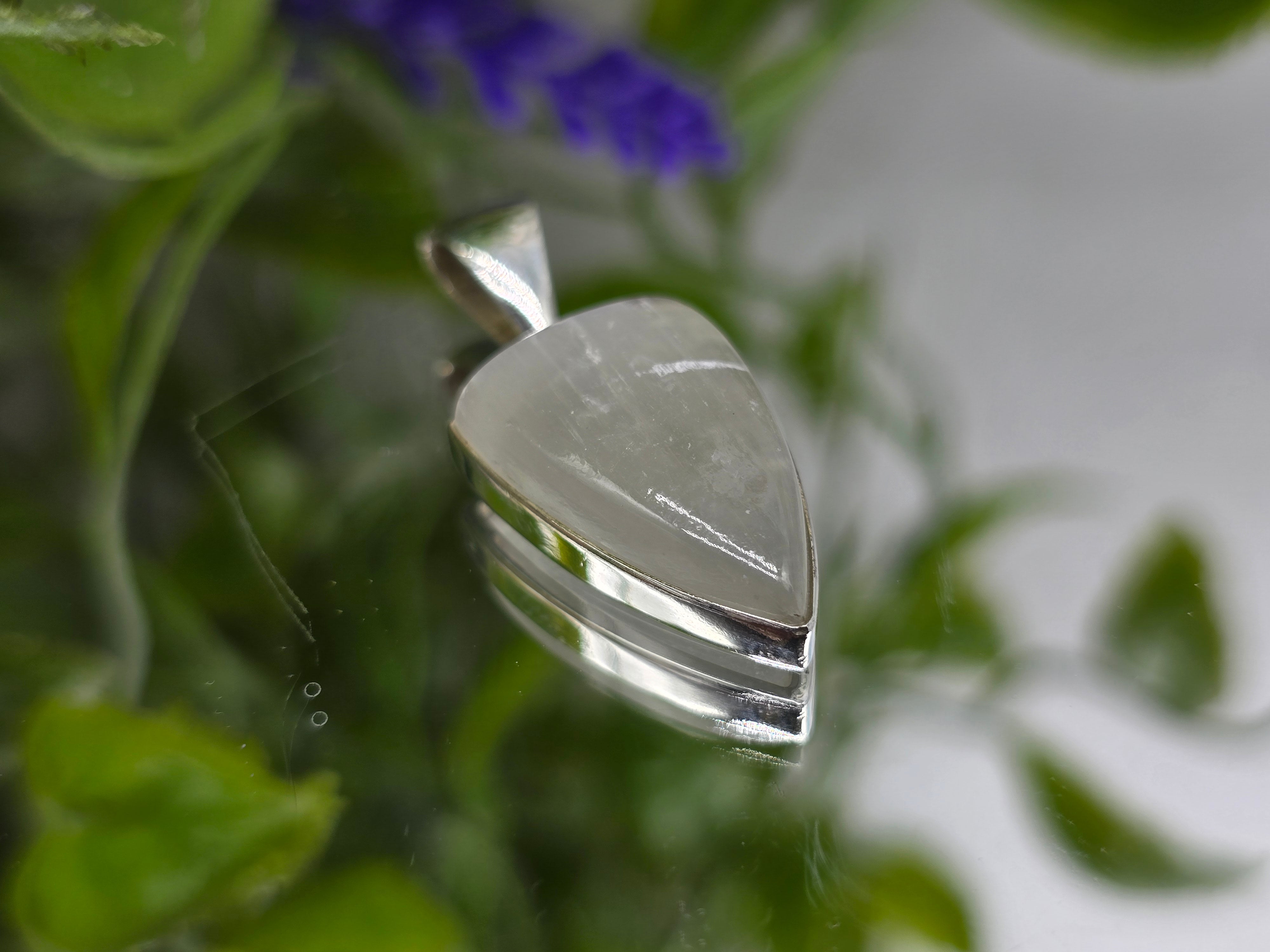 Selenite Triangle 925 Sterling Silver Pendant Crystal Wellness