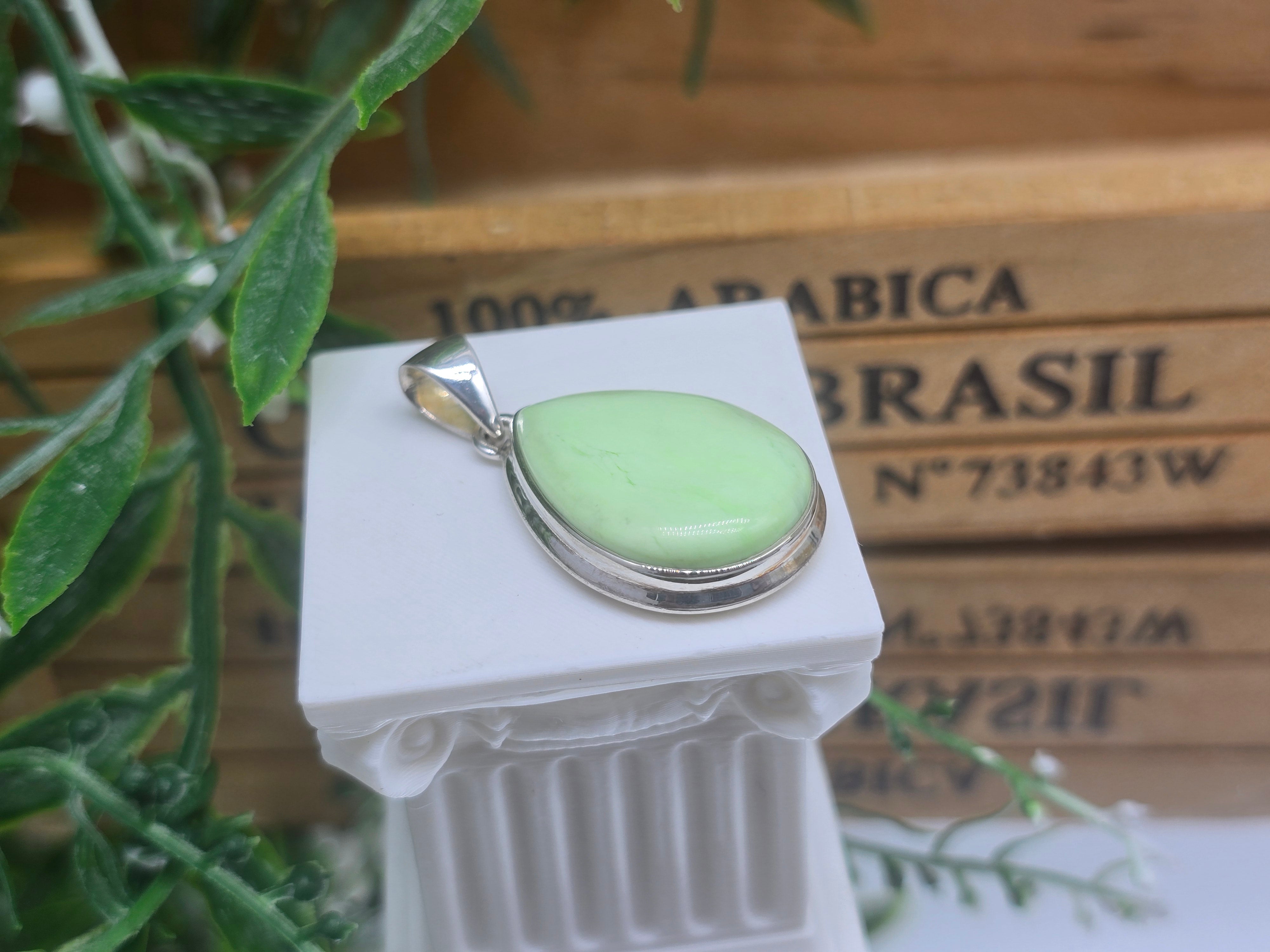 Lemon Chrysoprase 925 Sterling Silver Pendant – Joy, Renewal & Positivity Crystal Crystal Wellness