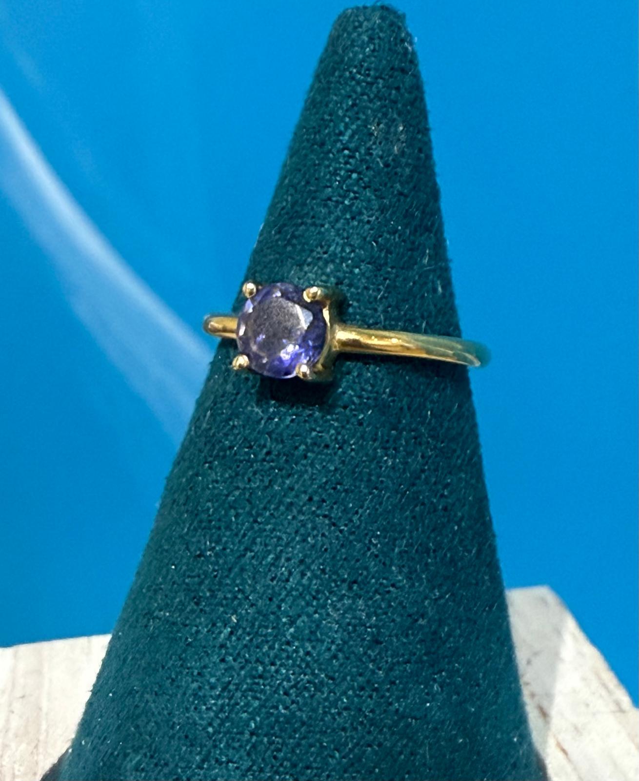 Iolite Round Solitaire Ring in 18ct Gold Vermeil – Size 3 (Vision, Intuition, and Spiritual Awakening) Crystal Wellness