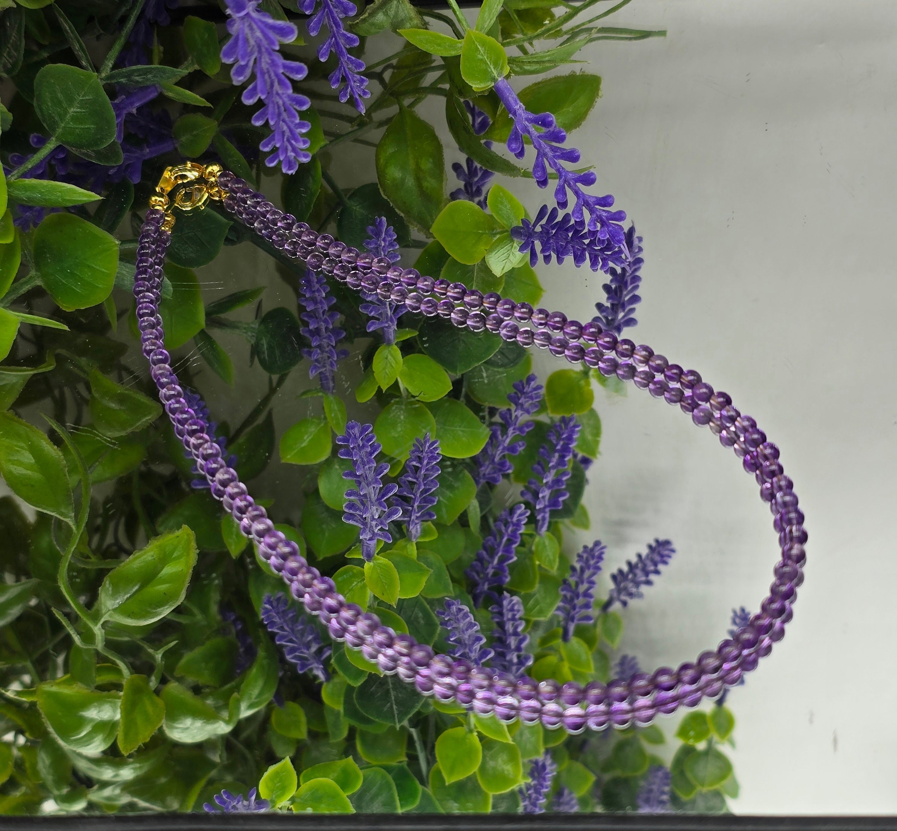 Premium 3mm Amethyst Beads Gold-Tone Clasp Necklace - Stone of Spiritual Wisdom & Inner Peace Crystal Wellness