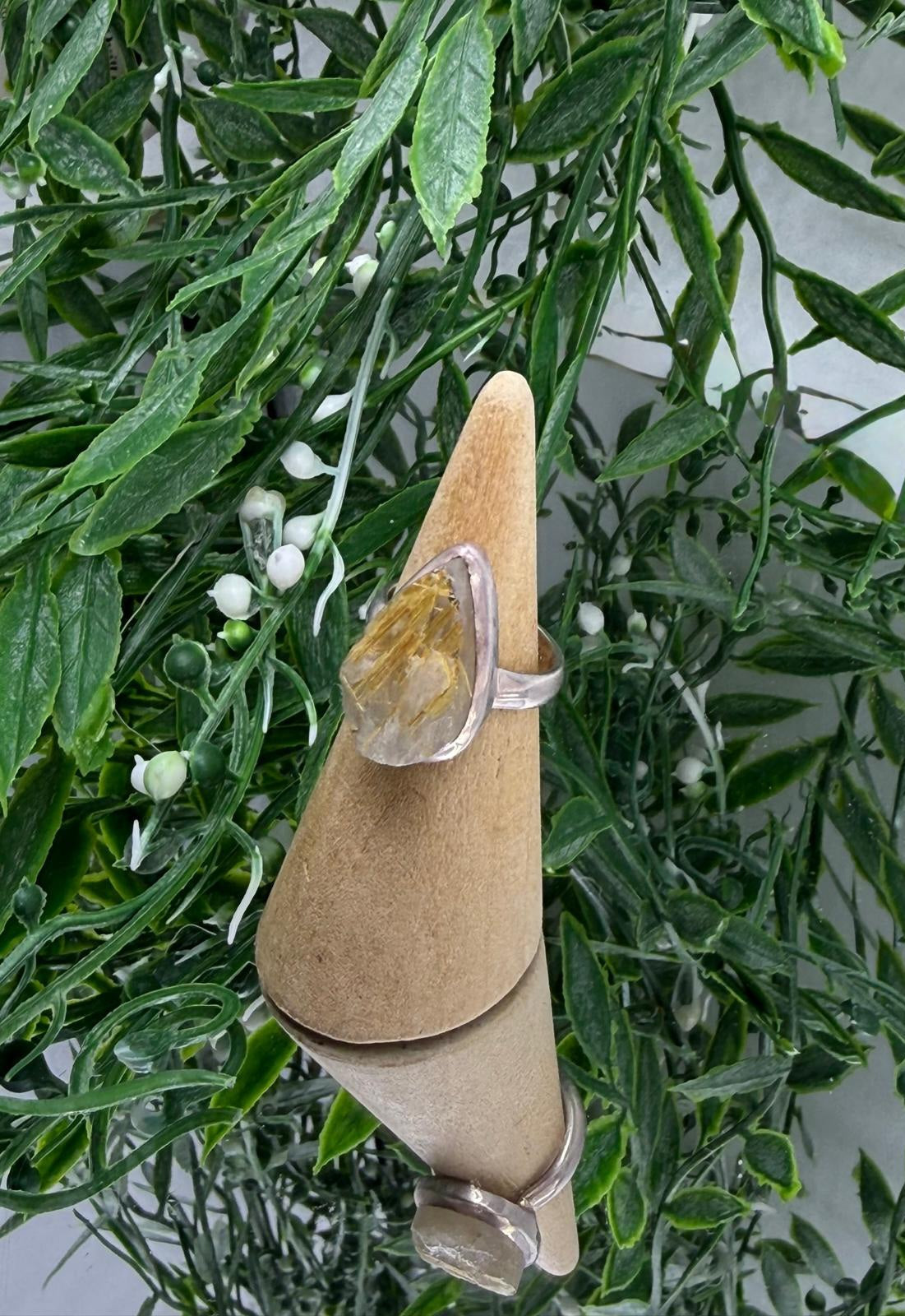 Golden Rutilated Quartz Raw 925 Sterling Silver Ring Size 6.5 (Stone of Manifestation & Amplified Energy) Crystal Wellness