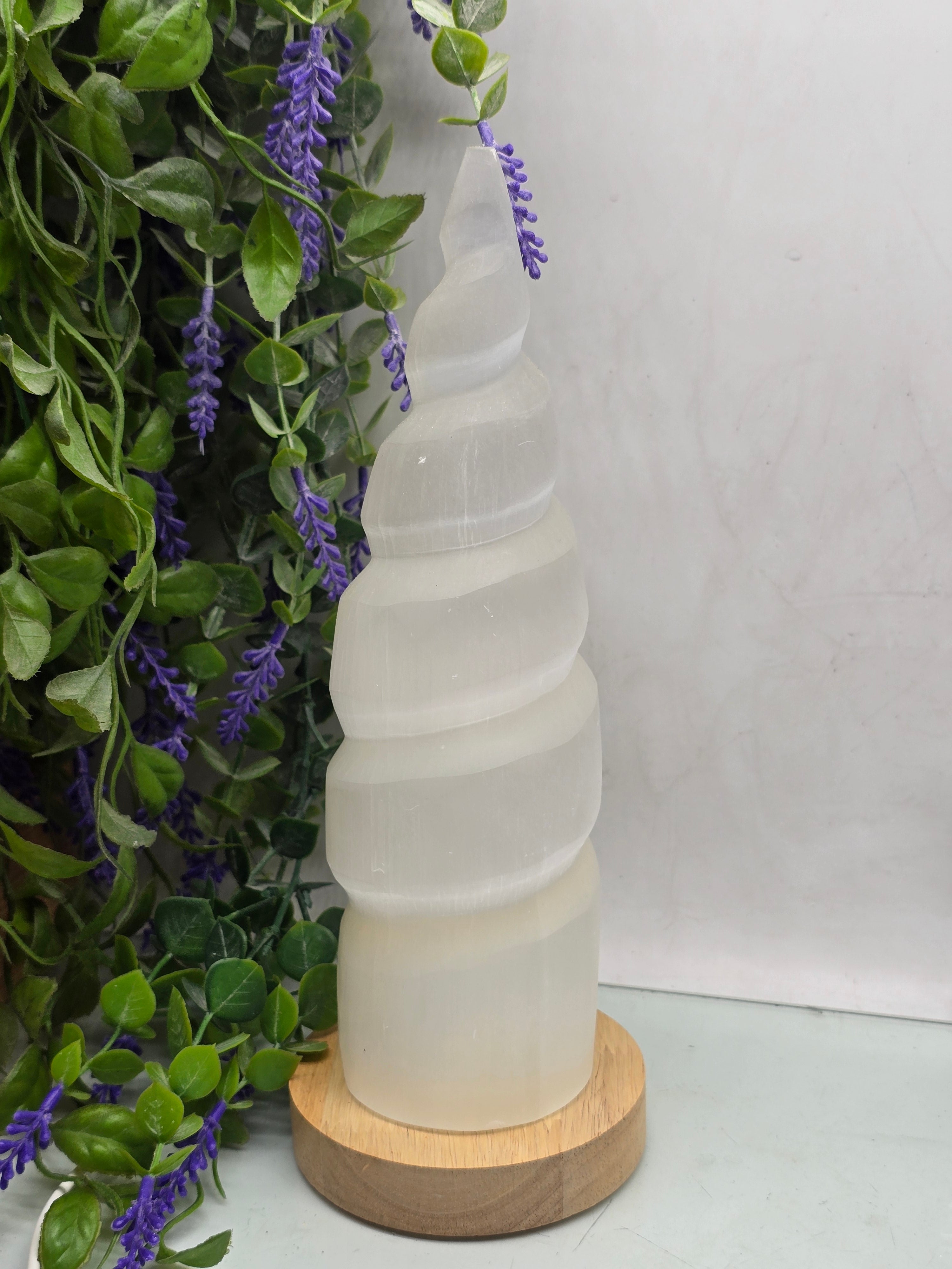 Luxury High-Grade Moroccan Selenite Spiral Lamp – Energy Cleansing Light & Inner Peace (LED Wooden Base Included) Crystal Wellness
