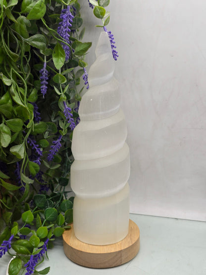 Luxury High-Grade Moroccan Selenite Spiral Lamp – Energy Cleansing Light & Inner Peace (LED Wooden Base Included) Crystal Wellness
