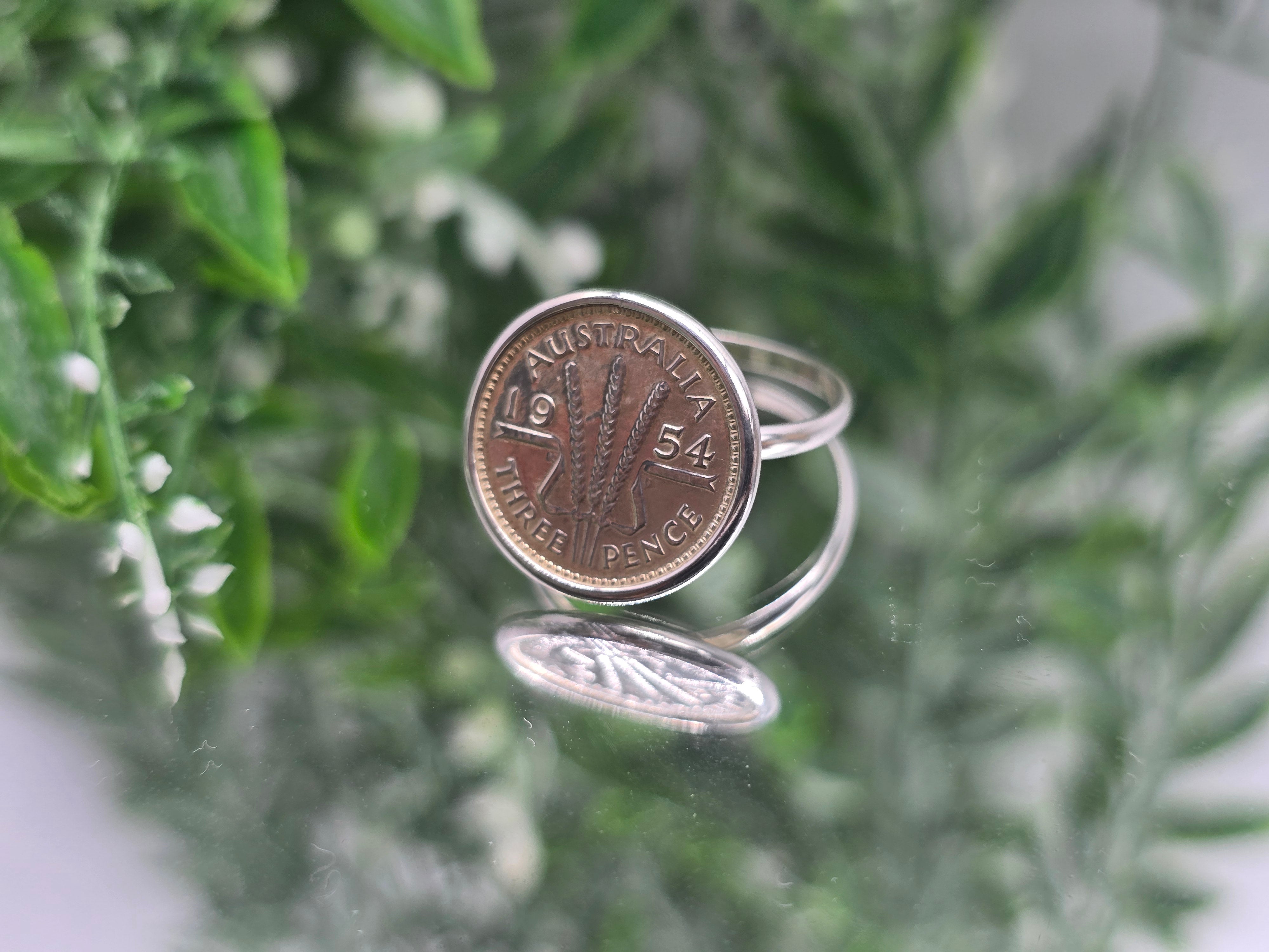 Australian Three Pence 1954 Silver Ring – Size 9.5 Crystal Wellness