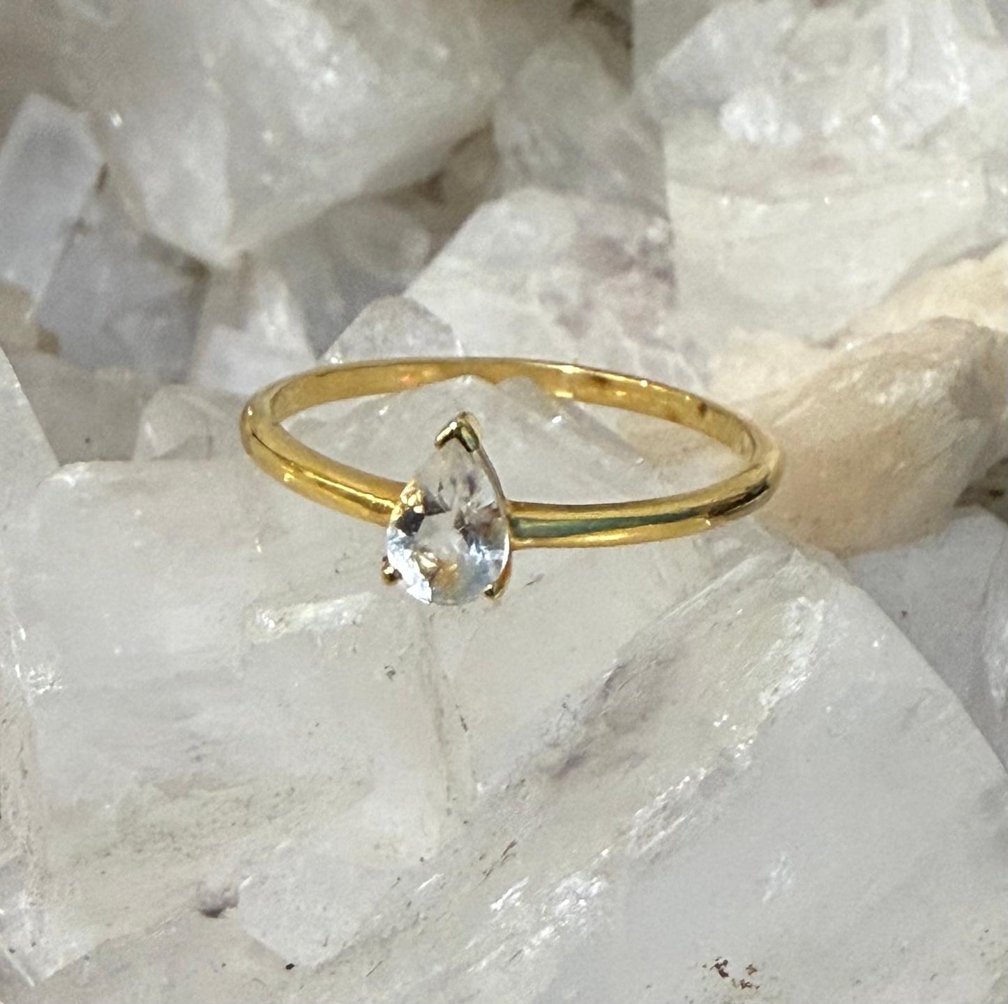 Petalite Teardrop 18ct Gold Vermeil Ring Size 8 (Stone of Divine Peace & Spiritual Illumination) Crystal Wellness