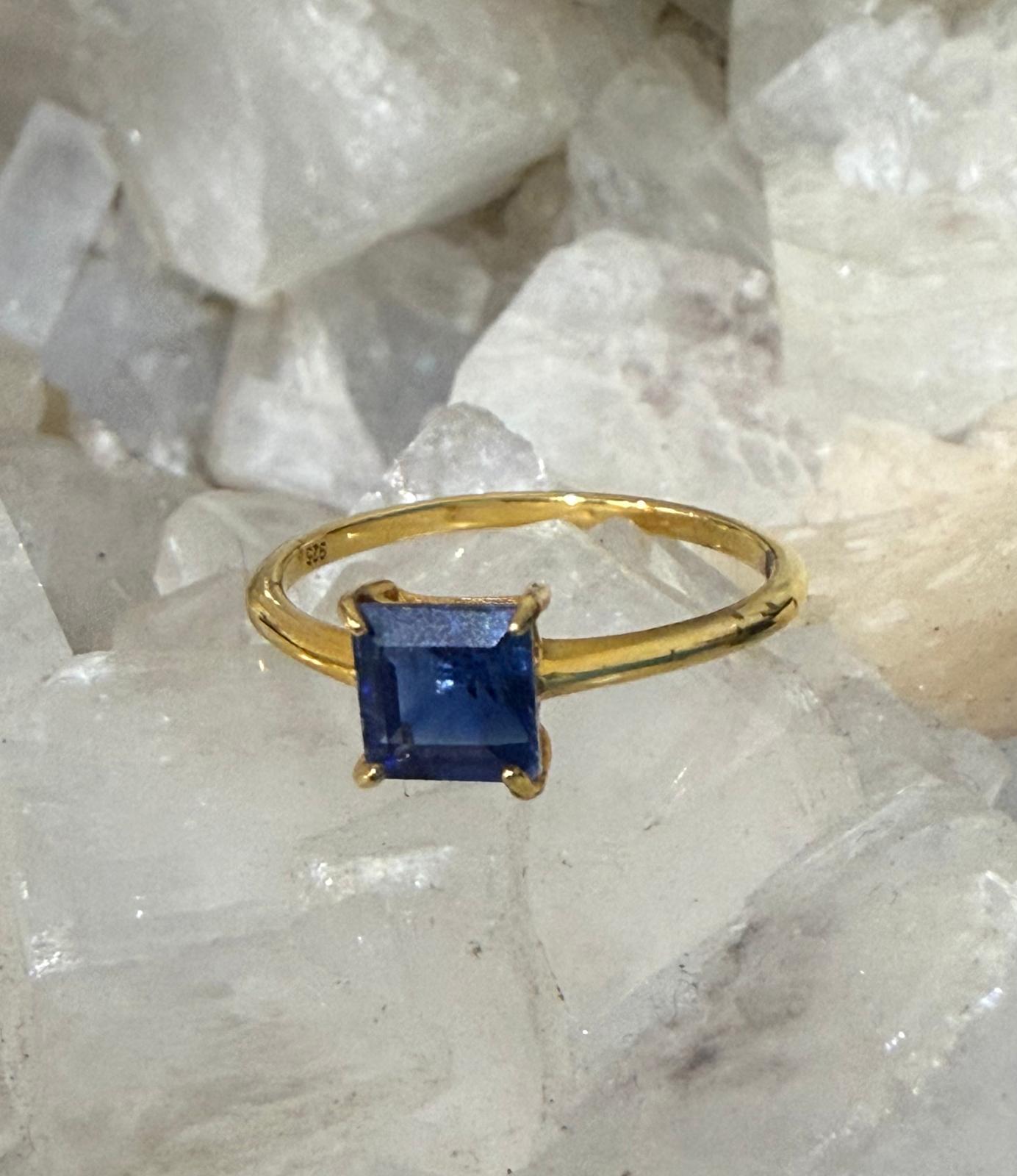 Blue Kyanite Square 18ct Gold Vermeil Ring Size 5 (Stone of Alignment & Truthful Communication) Crystal Wellness