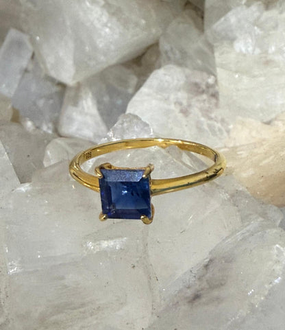 Blue Kyanite Square 18ct Gold Vermeil Ring Size 5 (Stone of Alignment & Truthful Communication) Crystal Wellness