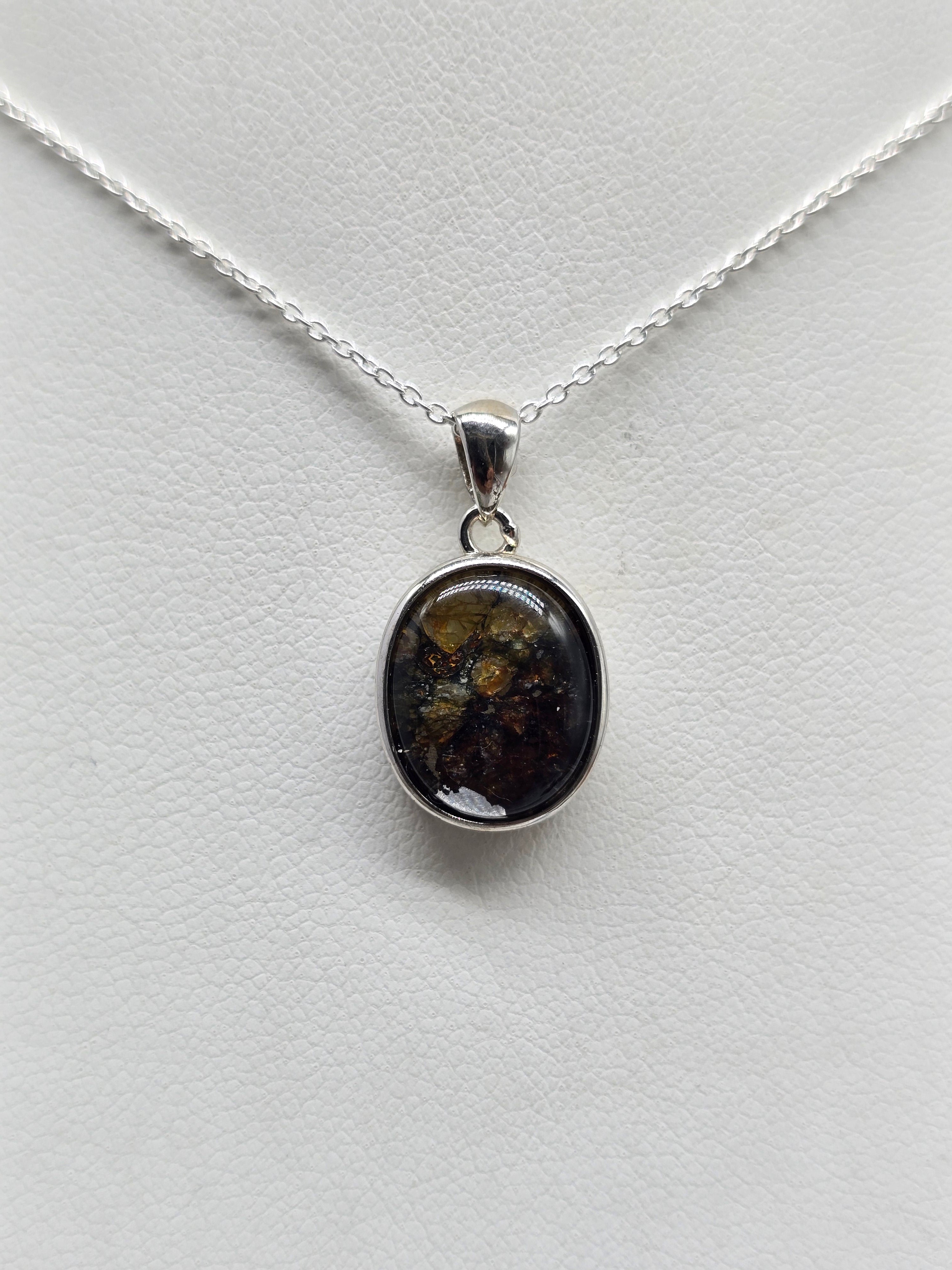 Pallasite Meteorite 925 Sterling Silver Pendant 14x12mm (Stone of Cosmic Rebirth & Celestial Alignment) Crystal Wellness