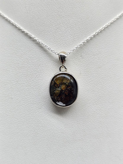 Pallasite Meteorite 925 Sterling Silver Pendant 14x12mm (Stone of Cosmic Rebirth & Celestial Alignment) Crystal Wellness