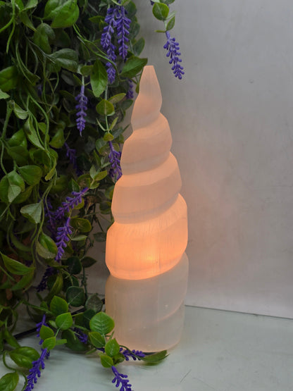 Luxury Selenite Spiral Lamp – High-Grade Moroccan Cleansing Light for Energy Purification & Inner Peace Crystal Wellness