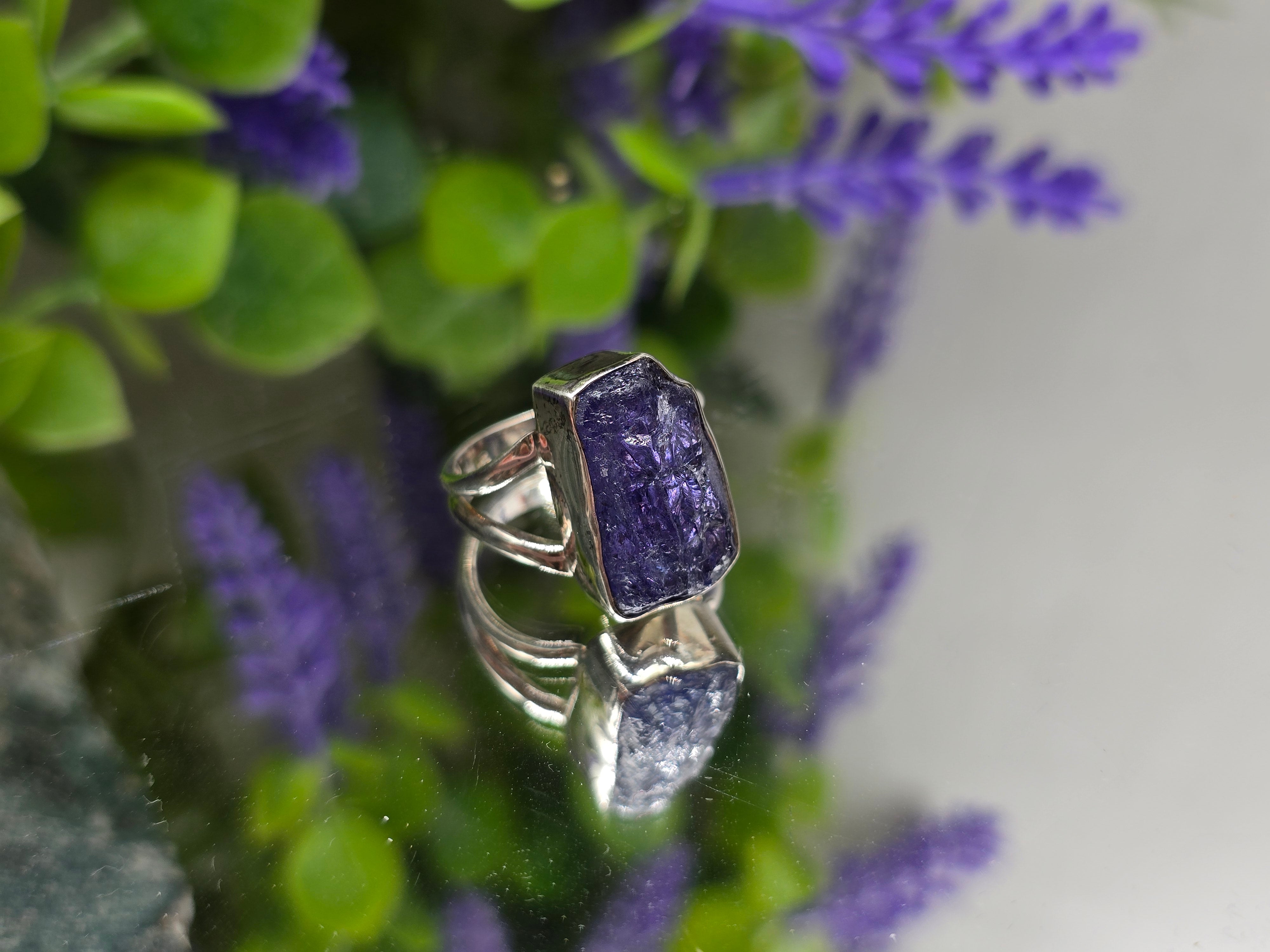 High-Grade Raw Tanzanite Ring 925 Sterling Silver – Spiritual Awakening, Intuition & Transformation | Size 6.5 Crystal Wellness
