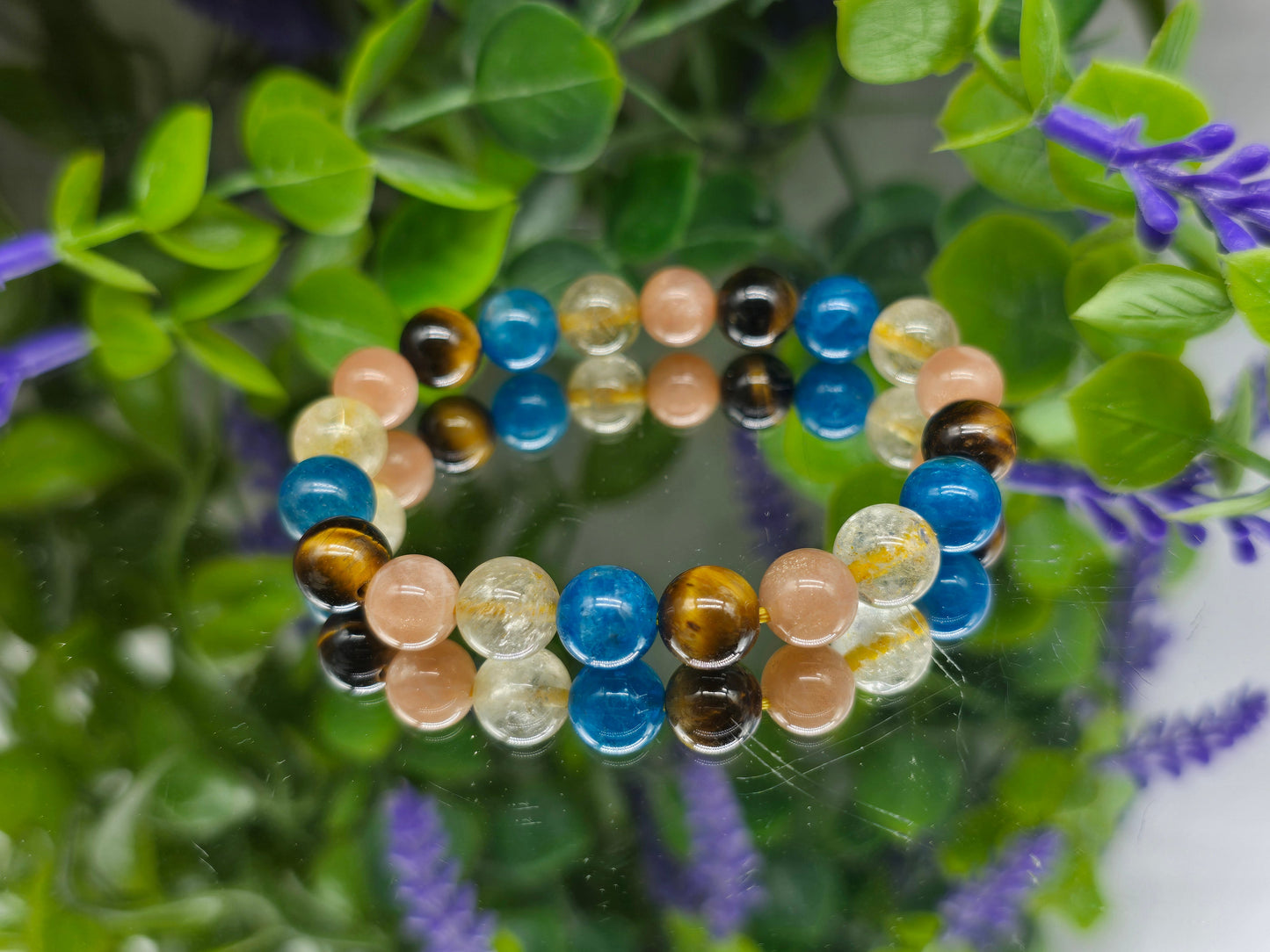 Gold Tiger Eye, Blue Apatite, Sunstone & Golden Rutilated Quartz Bracelet 8mm (Stone of Inspired Success & Confident Manifestation) Crystal Wellness