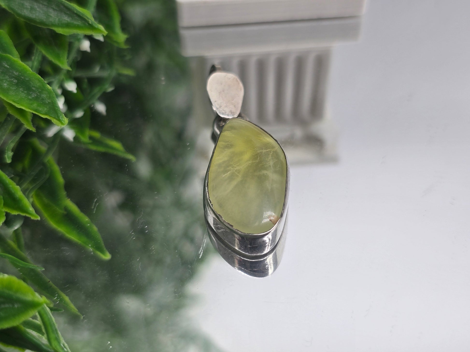 Prehnite “Inner Harmony” 925 Sterling Silver Pendant 25x15mm – Intuition, Calm & Heart-Healing Crystal Crystal Wellness