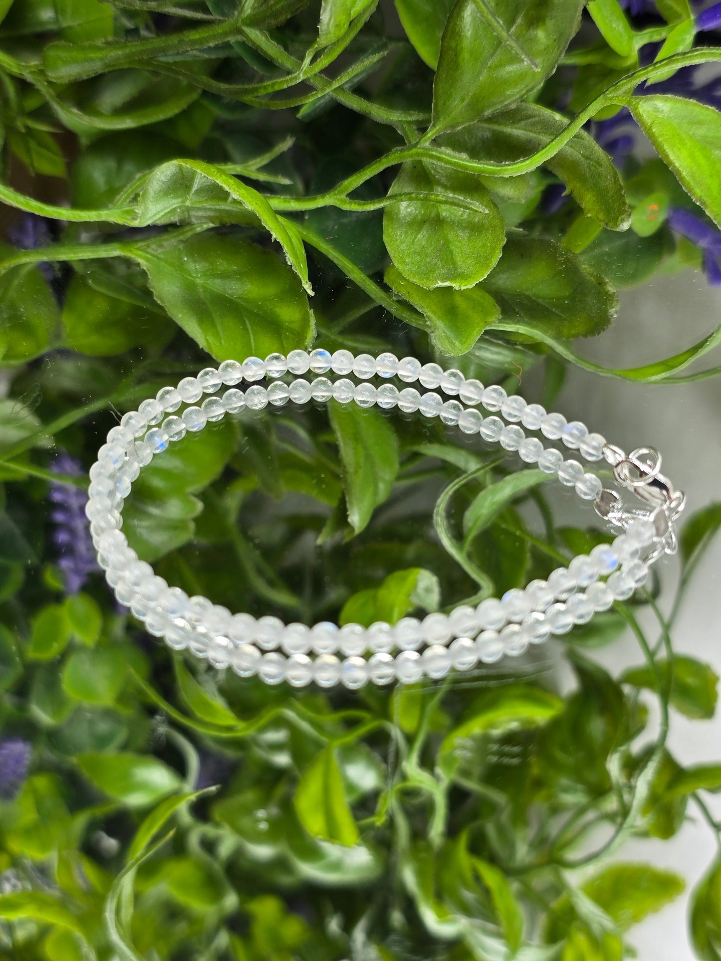 Moonstone 3mm Bead Sterling Silver Bracelet – Lunar Intuition, Divine Feminine & Sacred New Beginnings Crystal Wellness