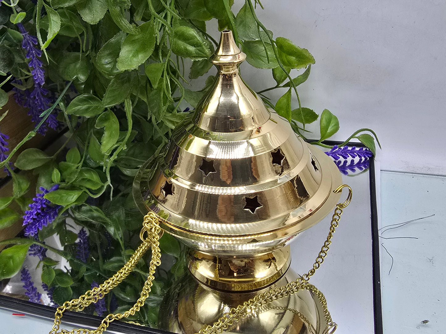Resin Incense Burner Brass Hanging | Energy Cleansing & Sacred Ritual Burner 11cm x 13cm Crystal Wellness