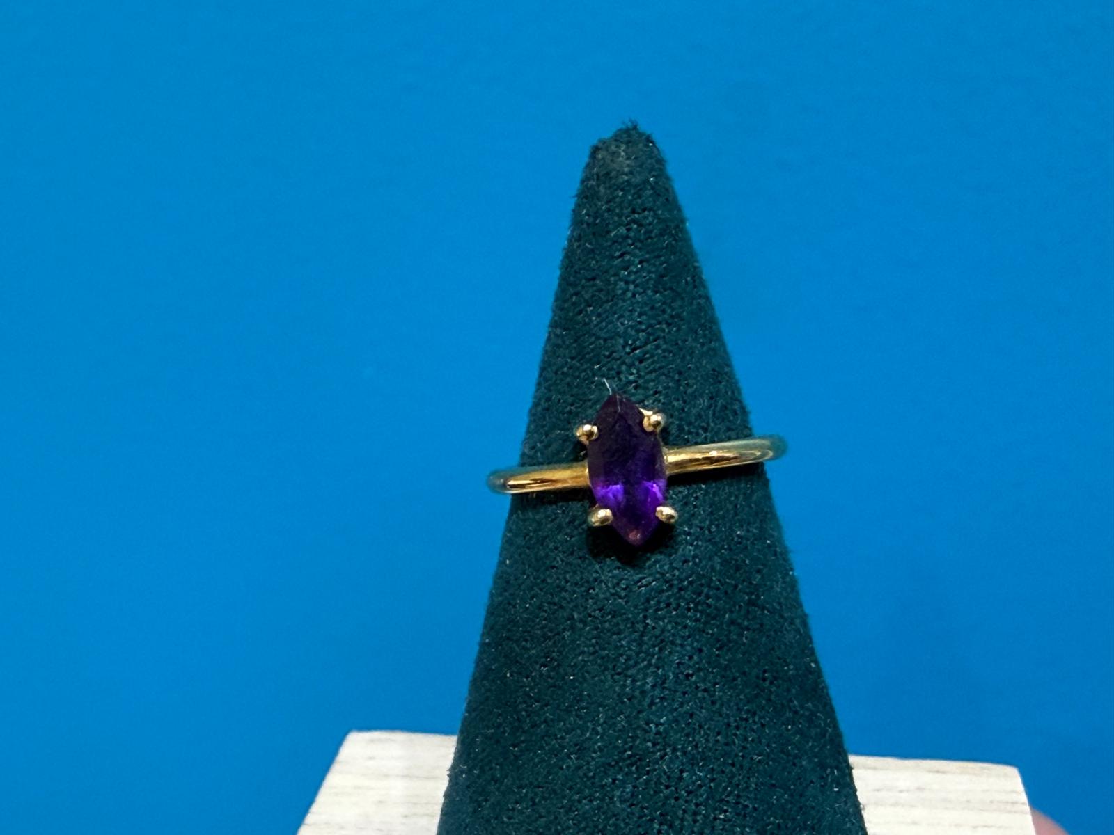 Marquise Cut Amethyst Ring Size 4 in 18ct Gold Vermeil – Stone of Intuition & Divine Protection Crystal Wellness