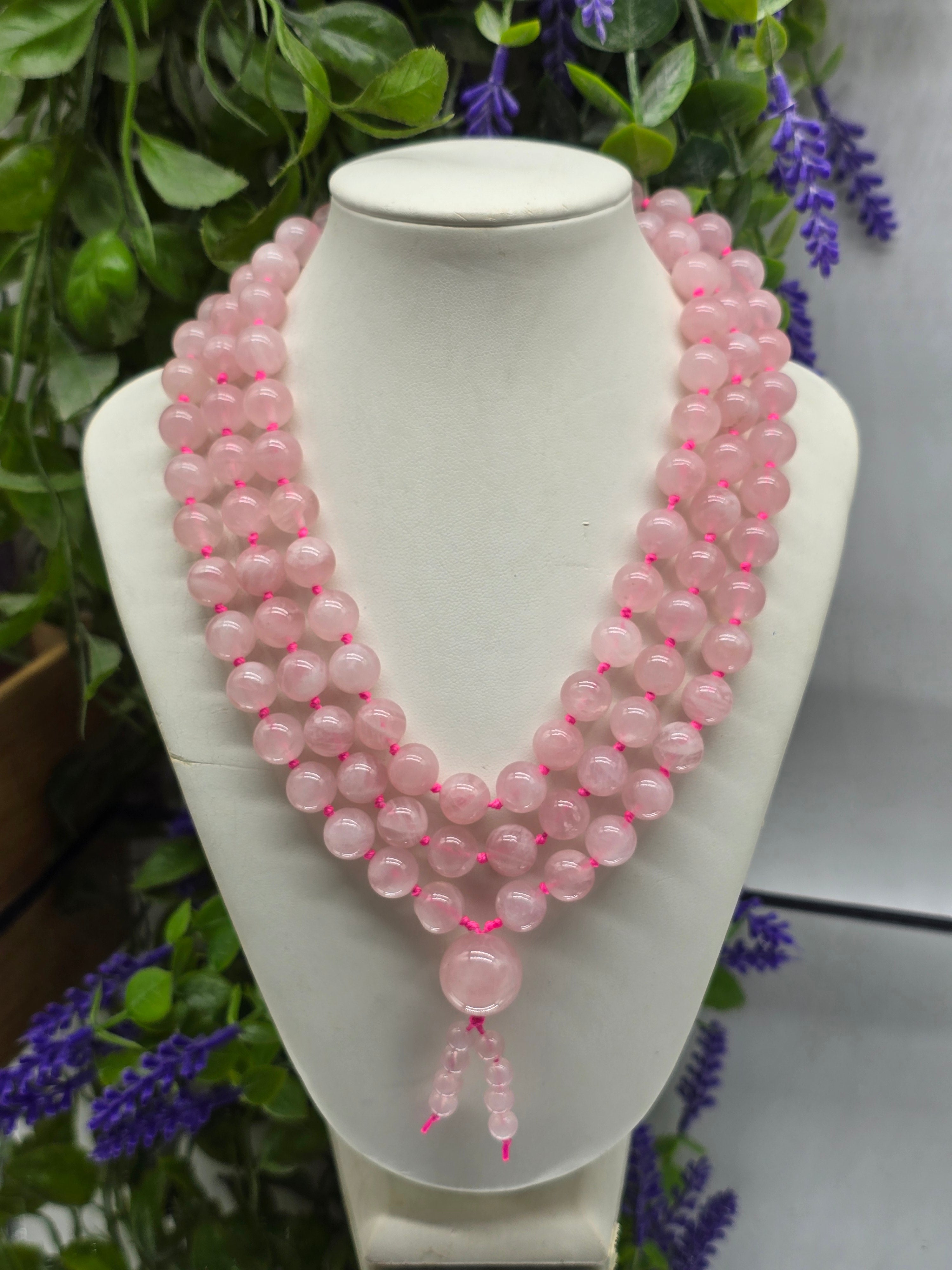 Handcrafted Natural 10mm Knotted Rose Quartz 108 Mala Beads – Stone of Unconditional Love, Compassion & Emotional Healing Crystal Wellness