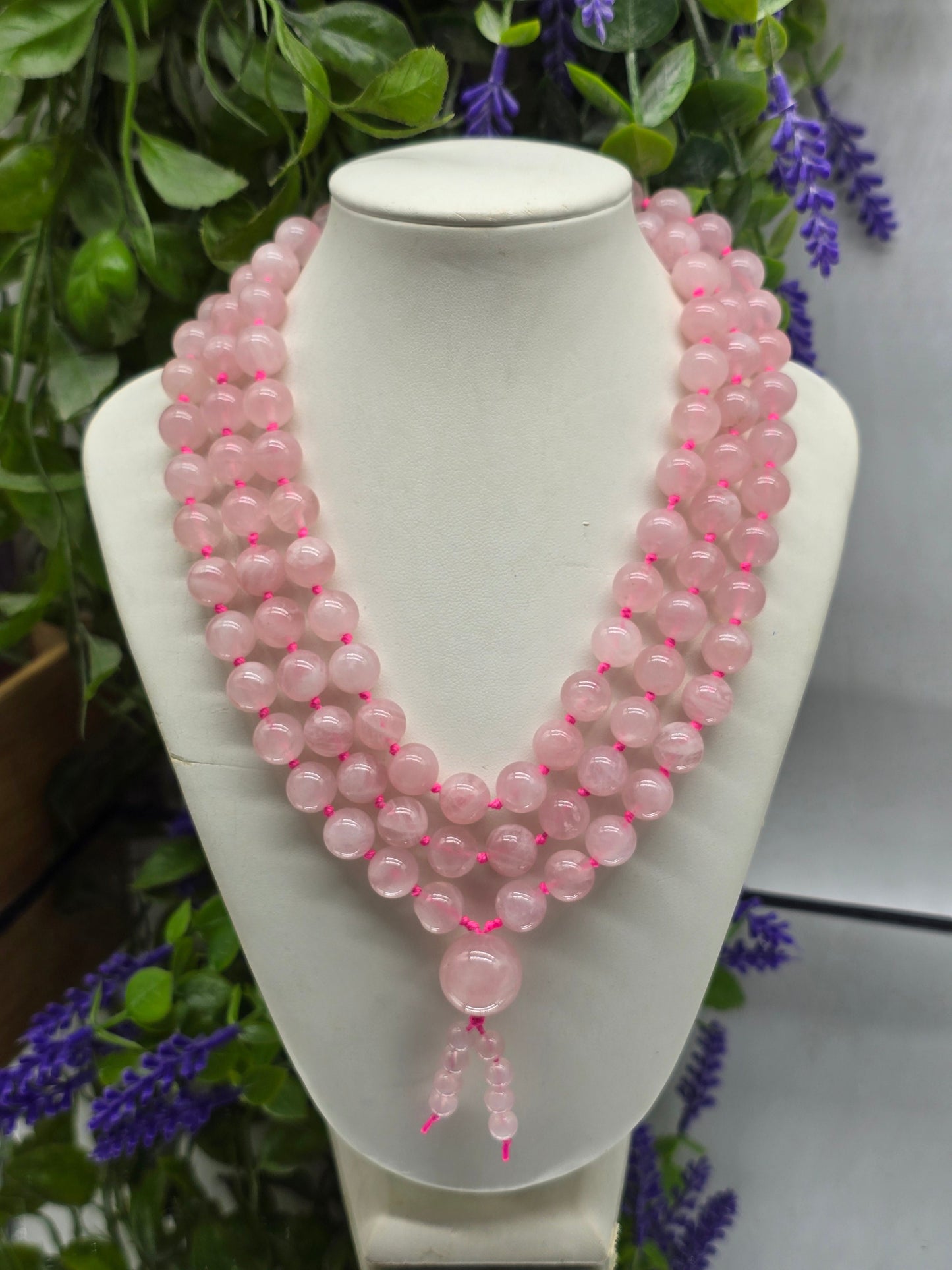 Handcrafted Natural 10mm Knotted Rose Quartz 108 Mala Beads – Stone of Unconditional Love, Compassion & Emotional Healing Crystal Wellness
