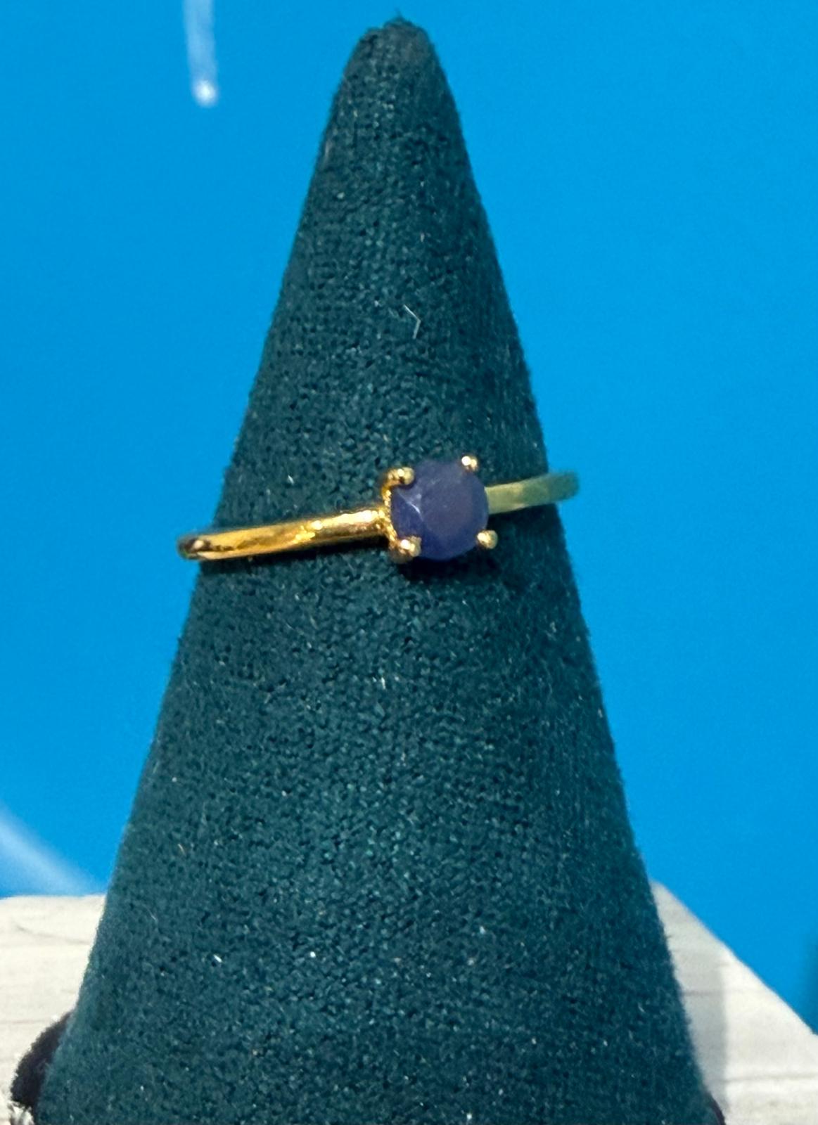 Blue Sapphire Round 18ct Gold Vermeil Ring Size 5 (Stone of Wisdom & Divine Protection) Crystal Wellness