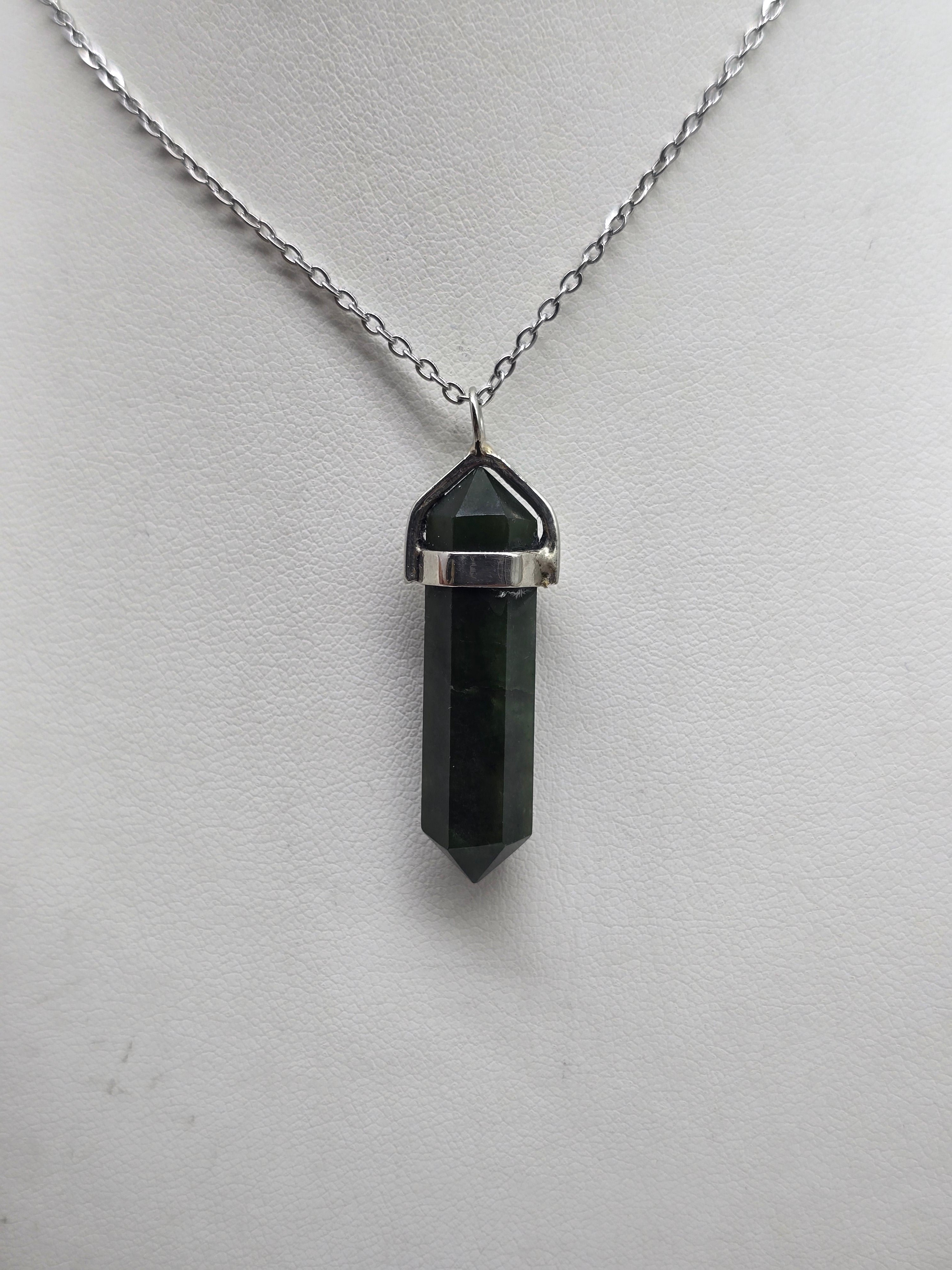 ✨ Nephrite Jade Double-Terminated 925 Sterling Silver Pendant Crystal Wellness